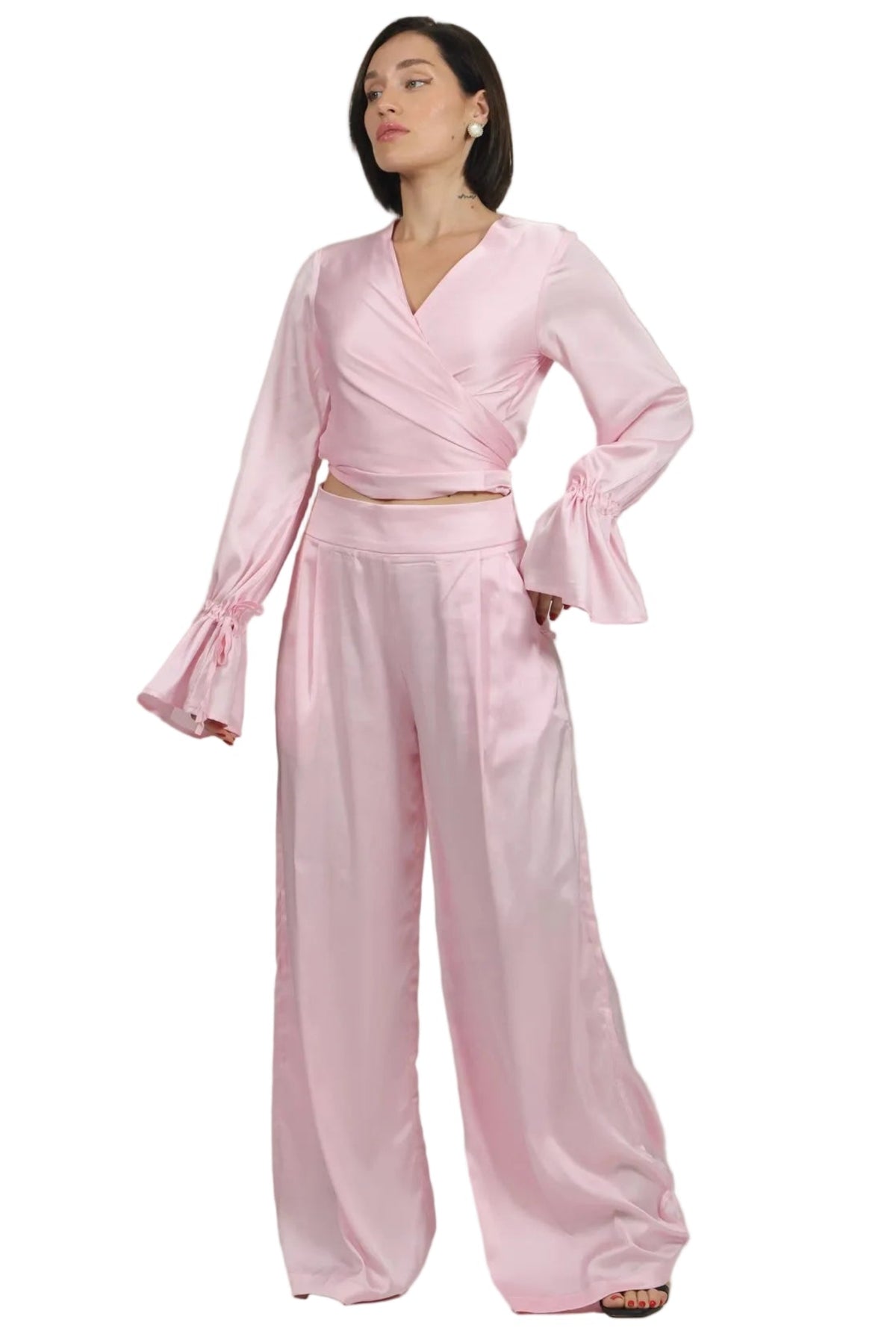 Feminine Energy - Women's Silk Tuxedo & Wrap Blouse Set