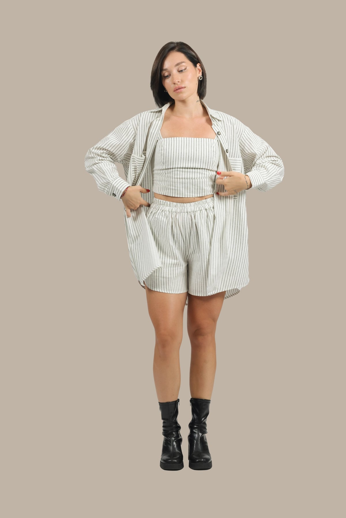 Stripe Show - Women's Striped Linen 3-Piece Set