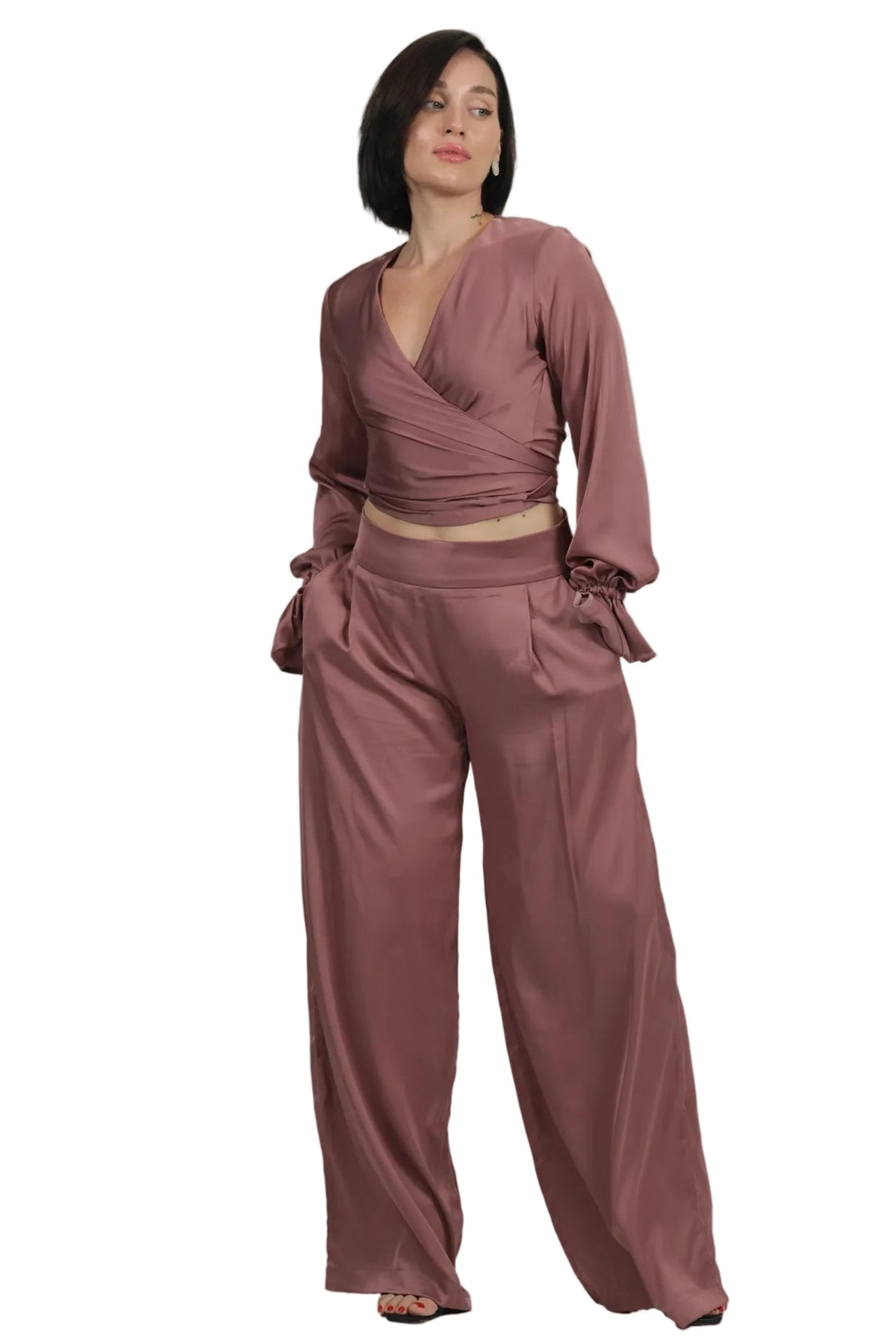 Feminine Energy - Women's Silk Tuxedo & Wrap Blouse Set