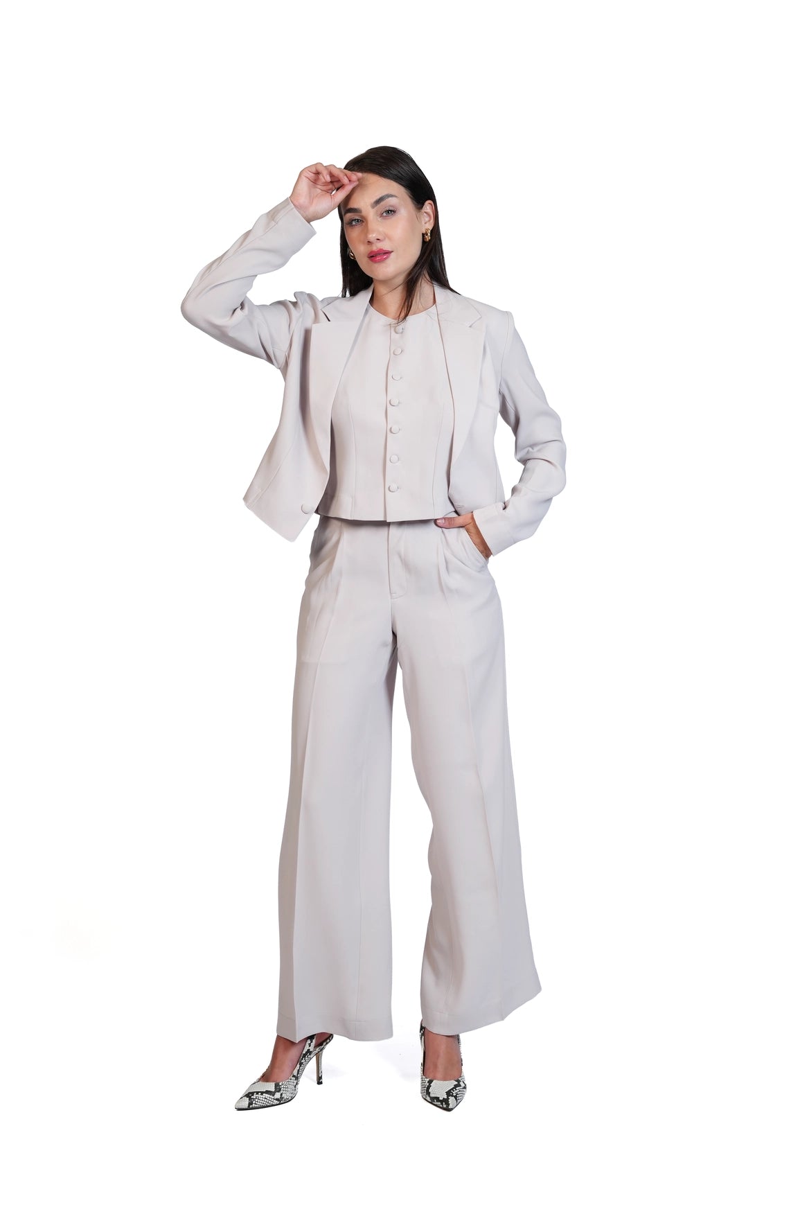 First Impression - Cropped Blazer 3-Piece Tailored Set