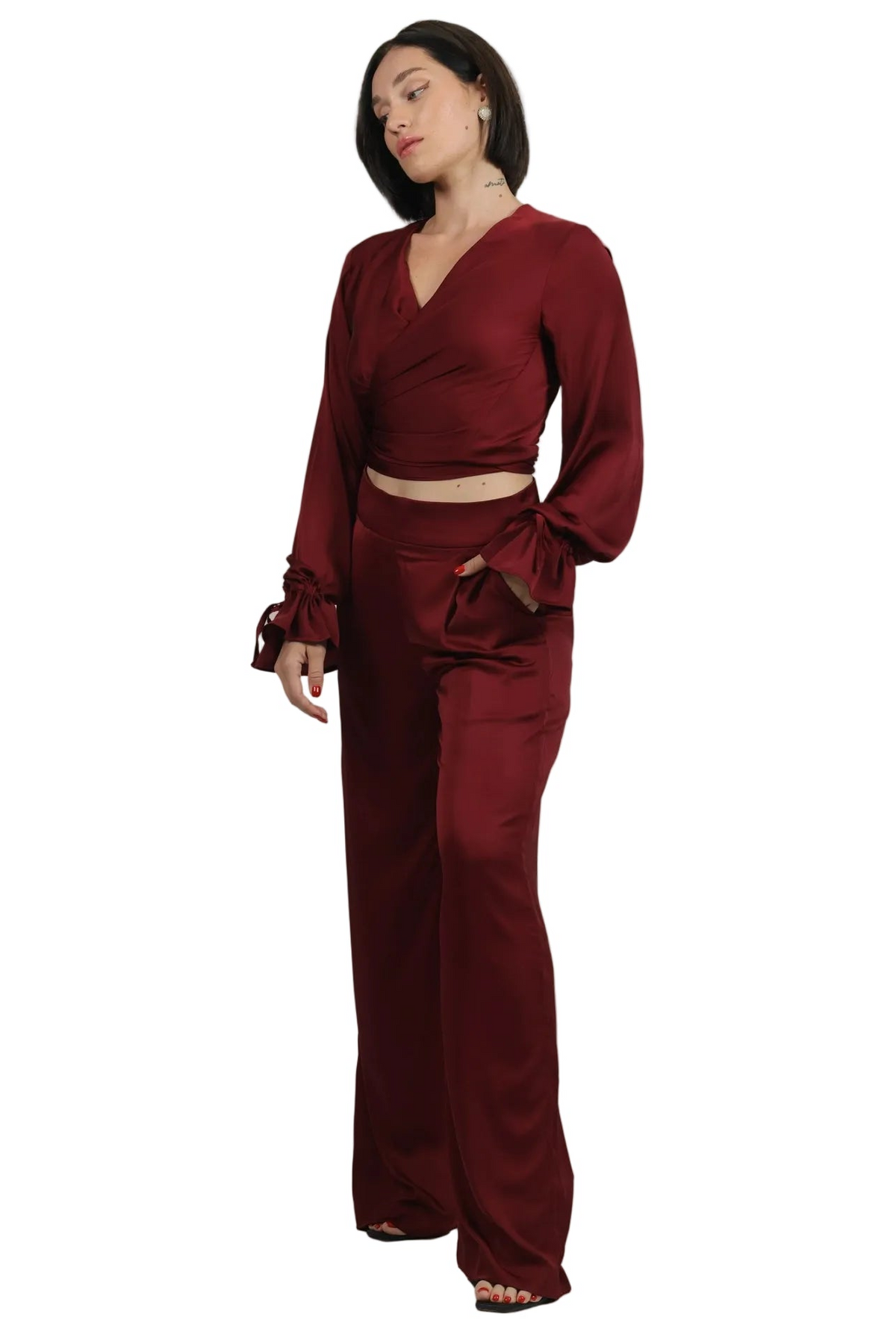 Feminine Energy - Women's Silk Tuxedo & Wrap Blouse Set