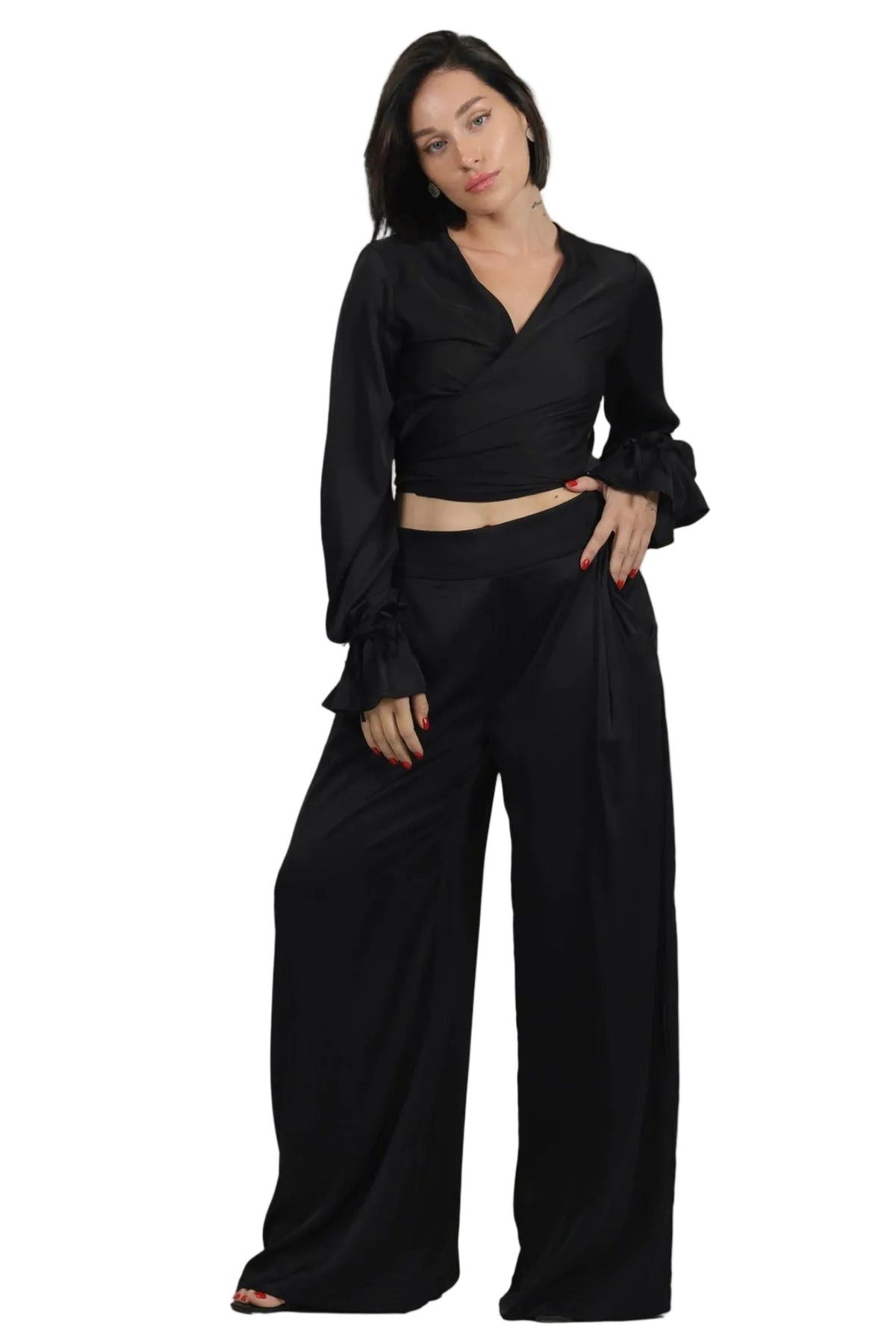Feminine Energy - Women's Silk Tuxedo & Wrap Blouse Set