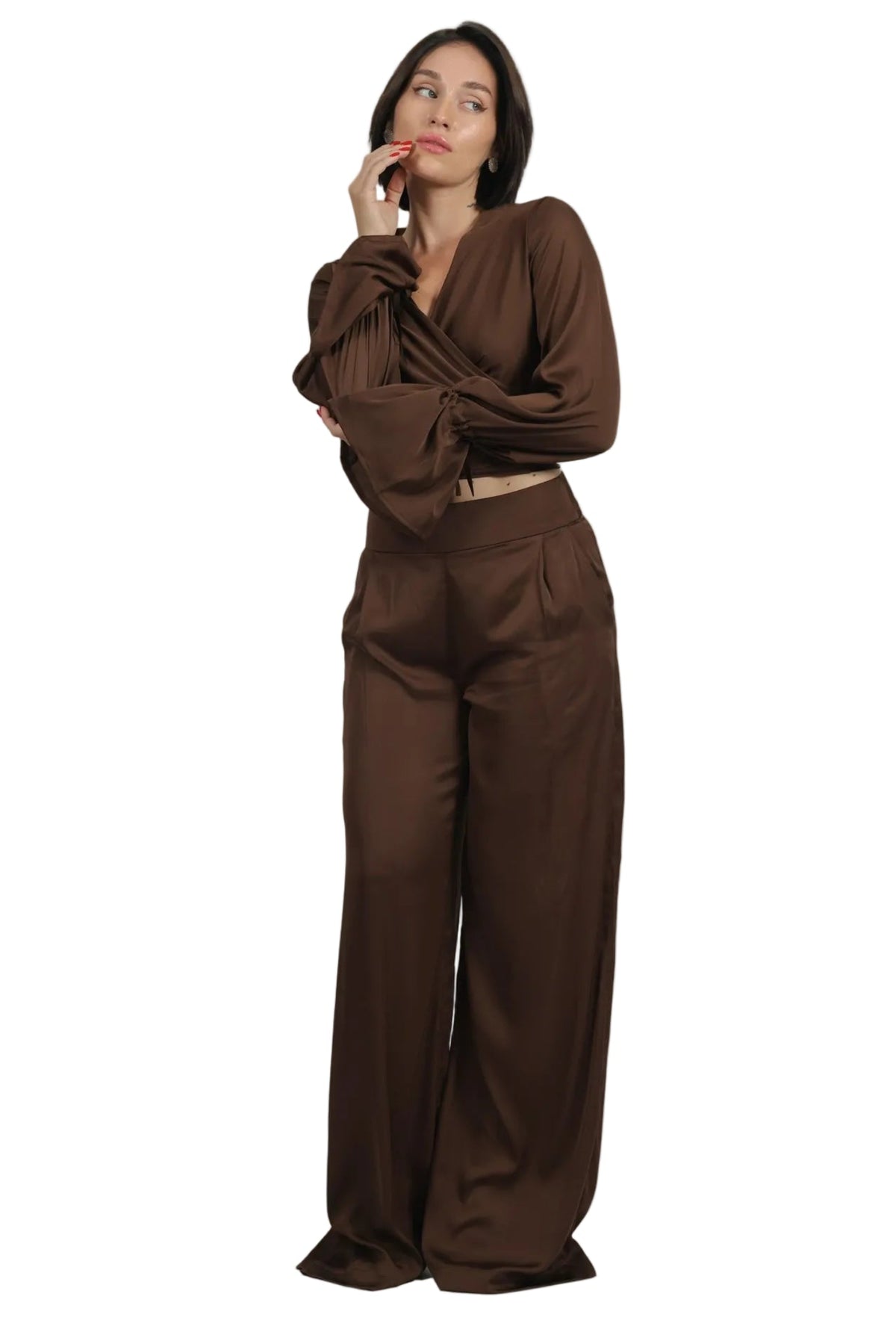 Feminine Energy - Women's Silk Tuxedo & Wrap Blouse Set