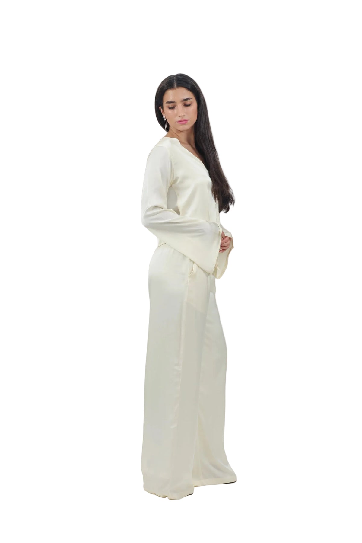 Femme Fatale - Women's Silk Flowy Top & Wide-Leg Set