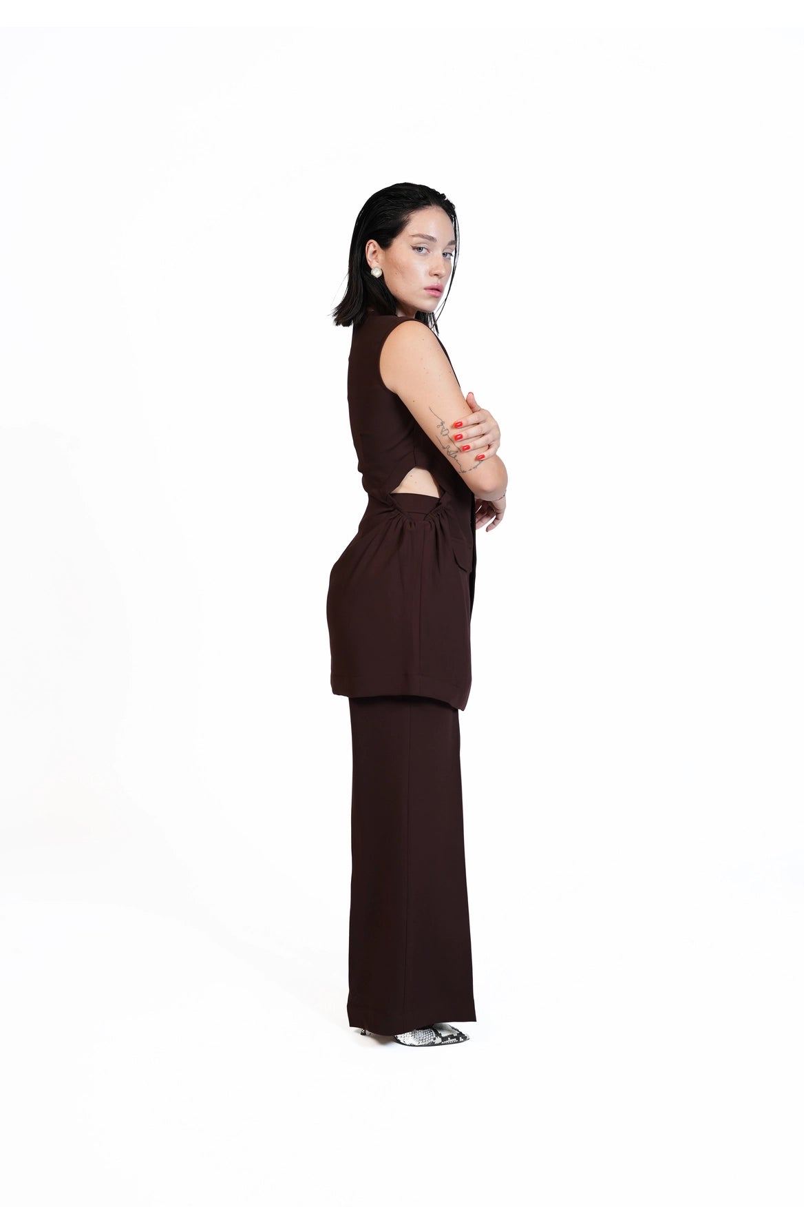 First Coffee - Longline Vest 3-Piece Tailored Set