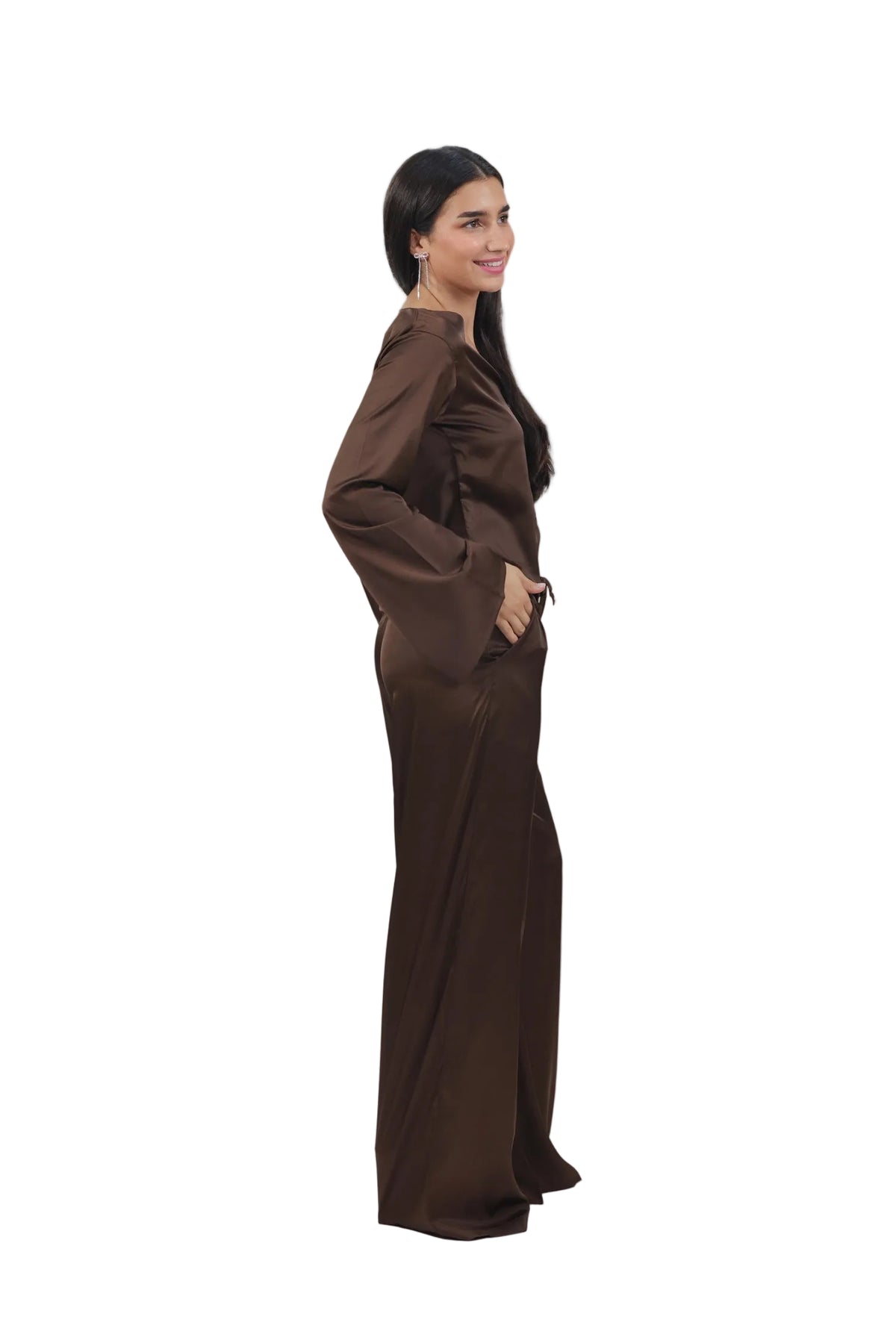 Femme Fatale - Women's Silk Flowy Top & Wide-Leg Set