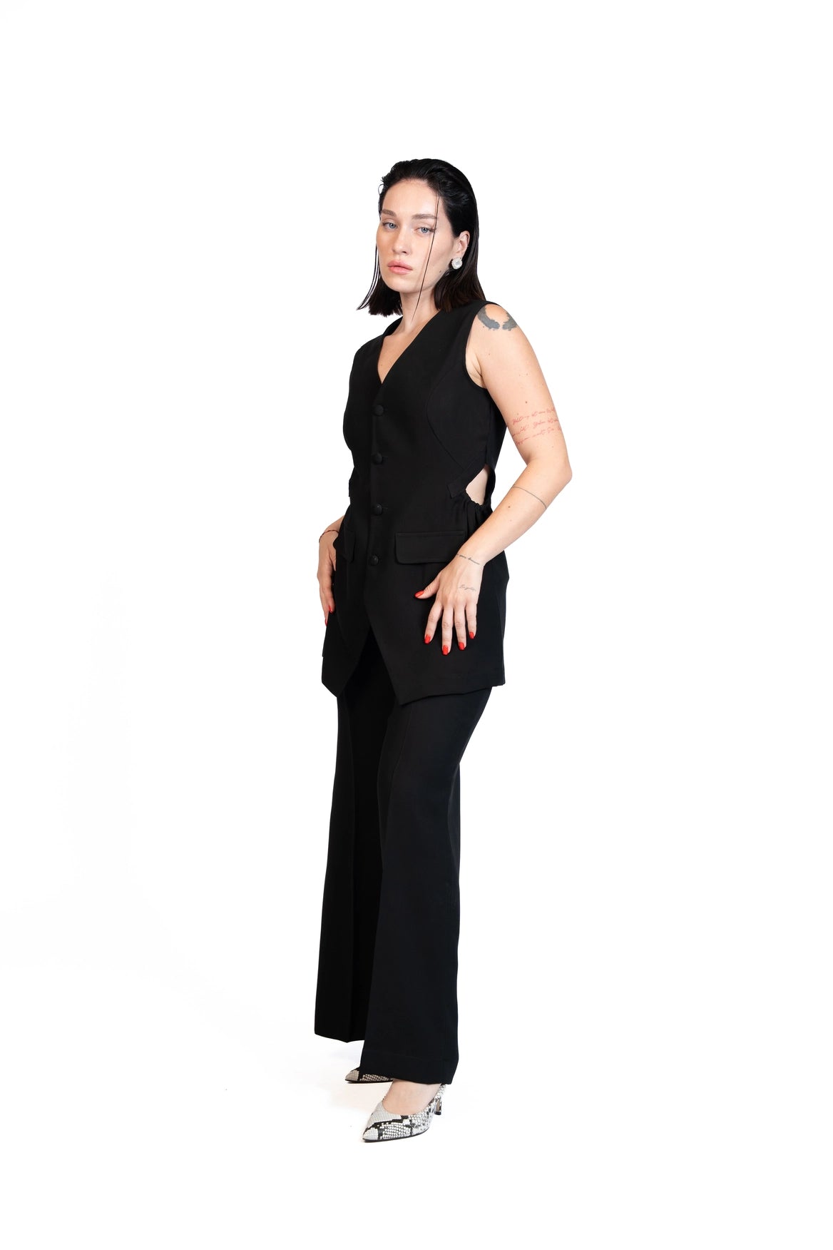 First Coffee - Longline Vest 3-Piece Tailored Set