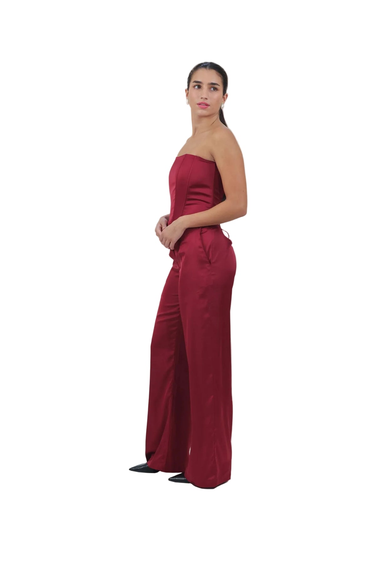 Old Money Vibe - Women's Silk Corset & Wide-Leg Set