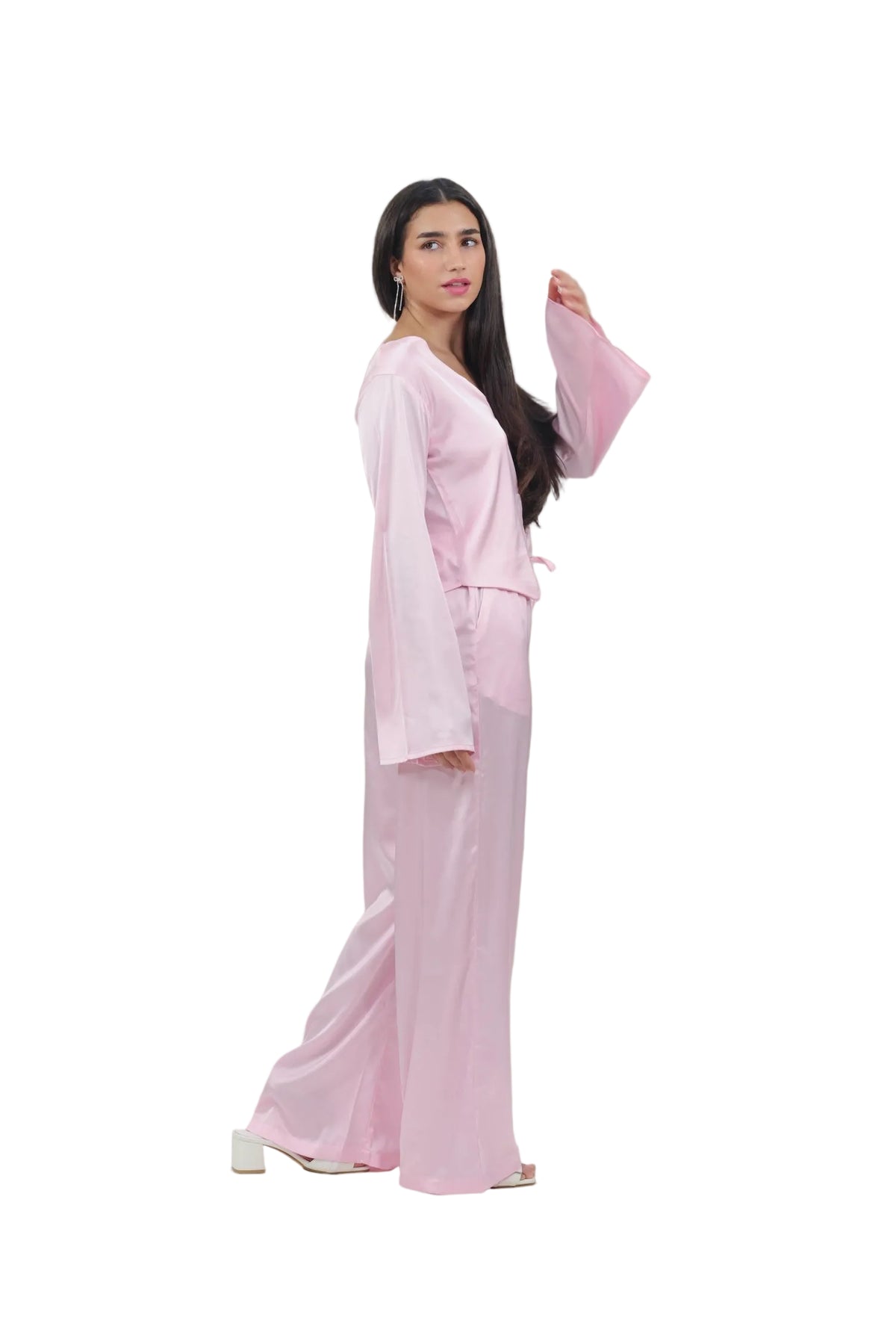 Femme Fatale - Women's Silk Flowy Top & Wide-Leg Set