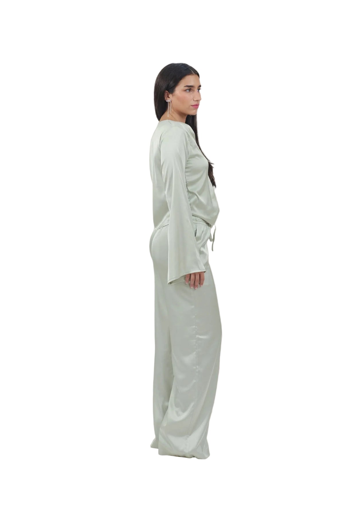 Femme Fatale - Women's Silk Flowy Top & Wide-Leg Set