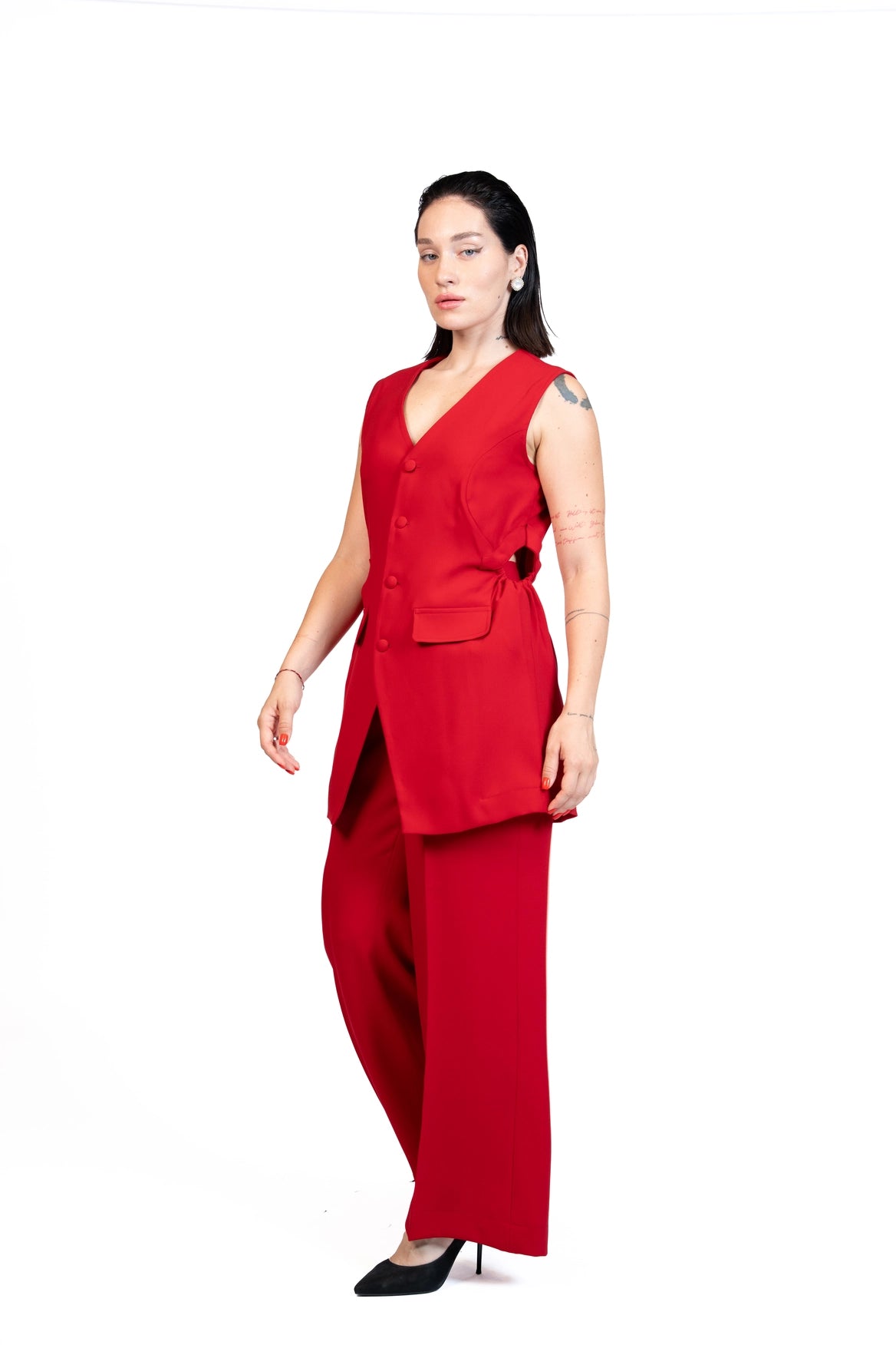 First Coffee - Longline Vest 3-Piece Tailored Set