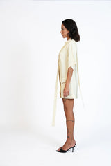 The Weekend Uniform - Stand-Collar Top & Belted Shorts Set