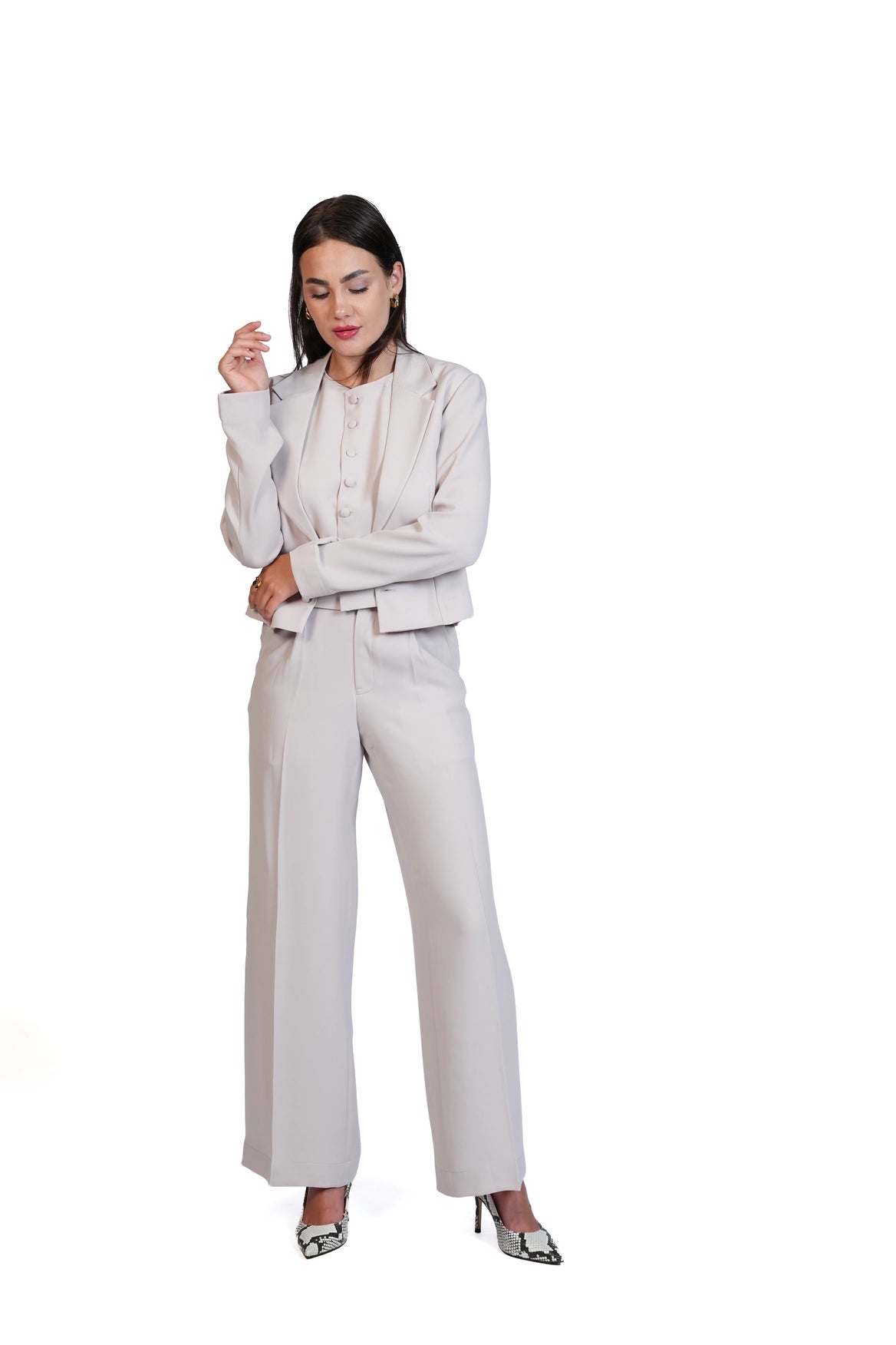 First Impression - Cropped Blazer 3-Piece Tailored Set