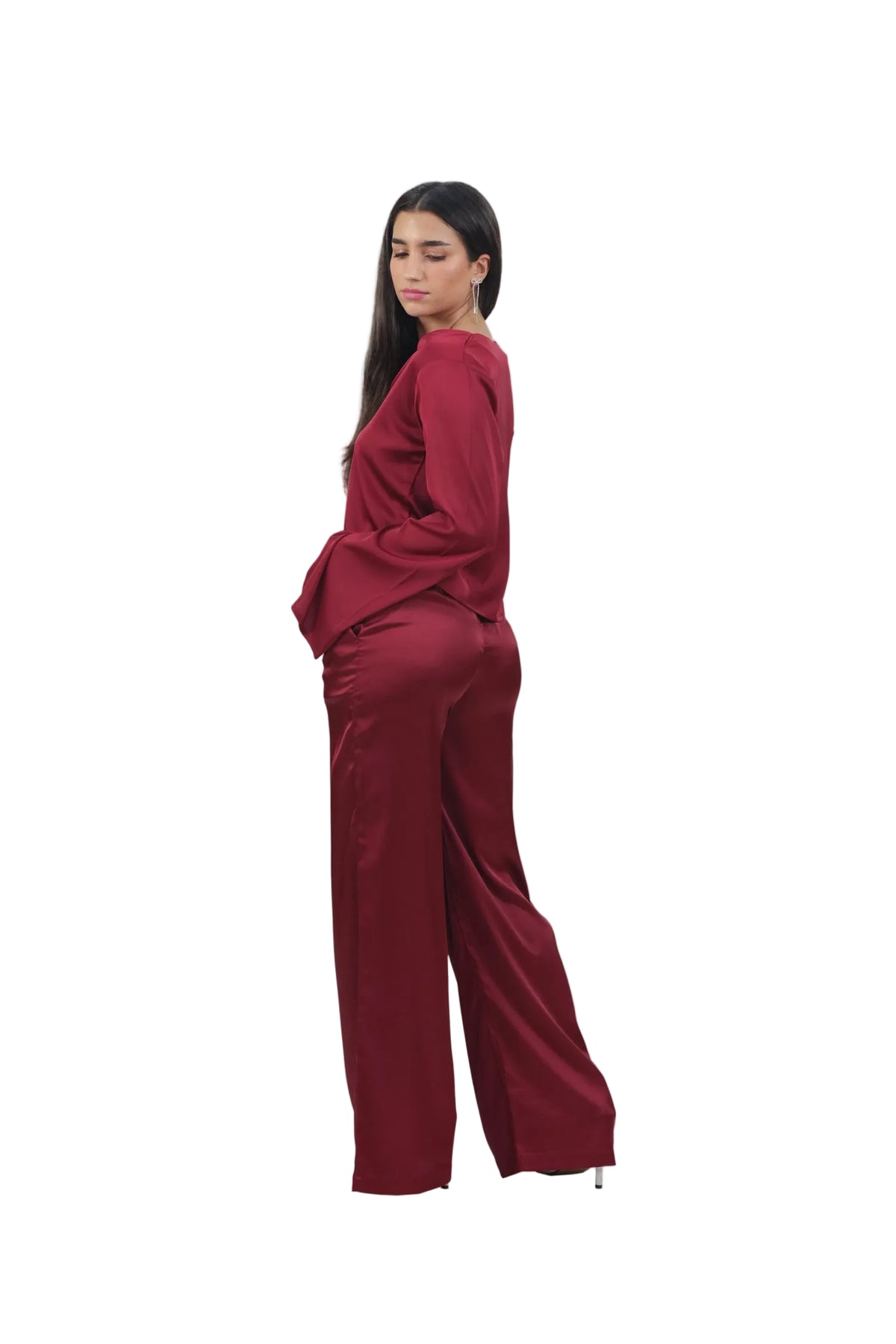 Femme Fatale - Women's Silk Flowy Top & Wide-Leg Set