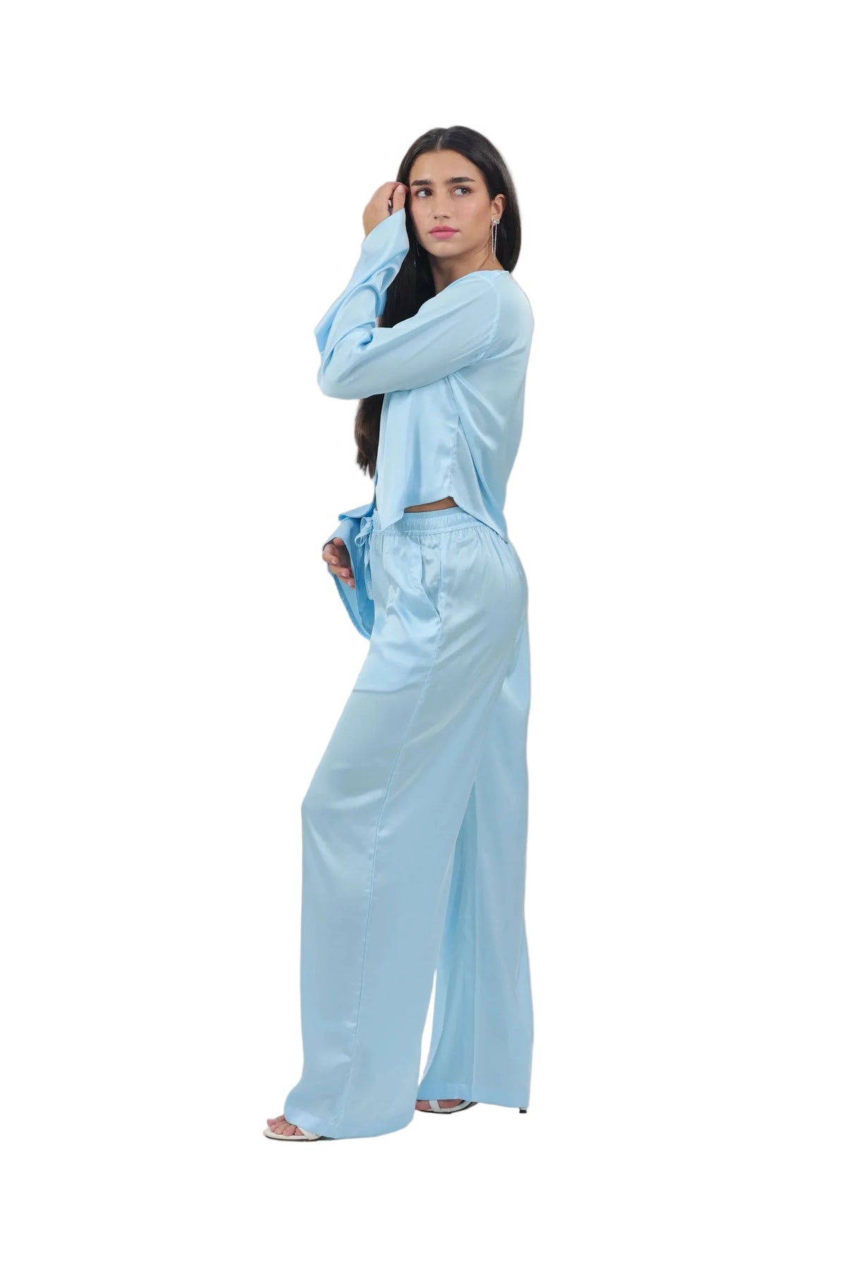 Femme Fatale - Women's Silk Flowy Top & Wide-Leg Set