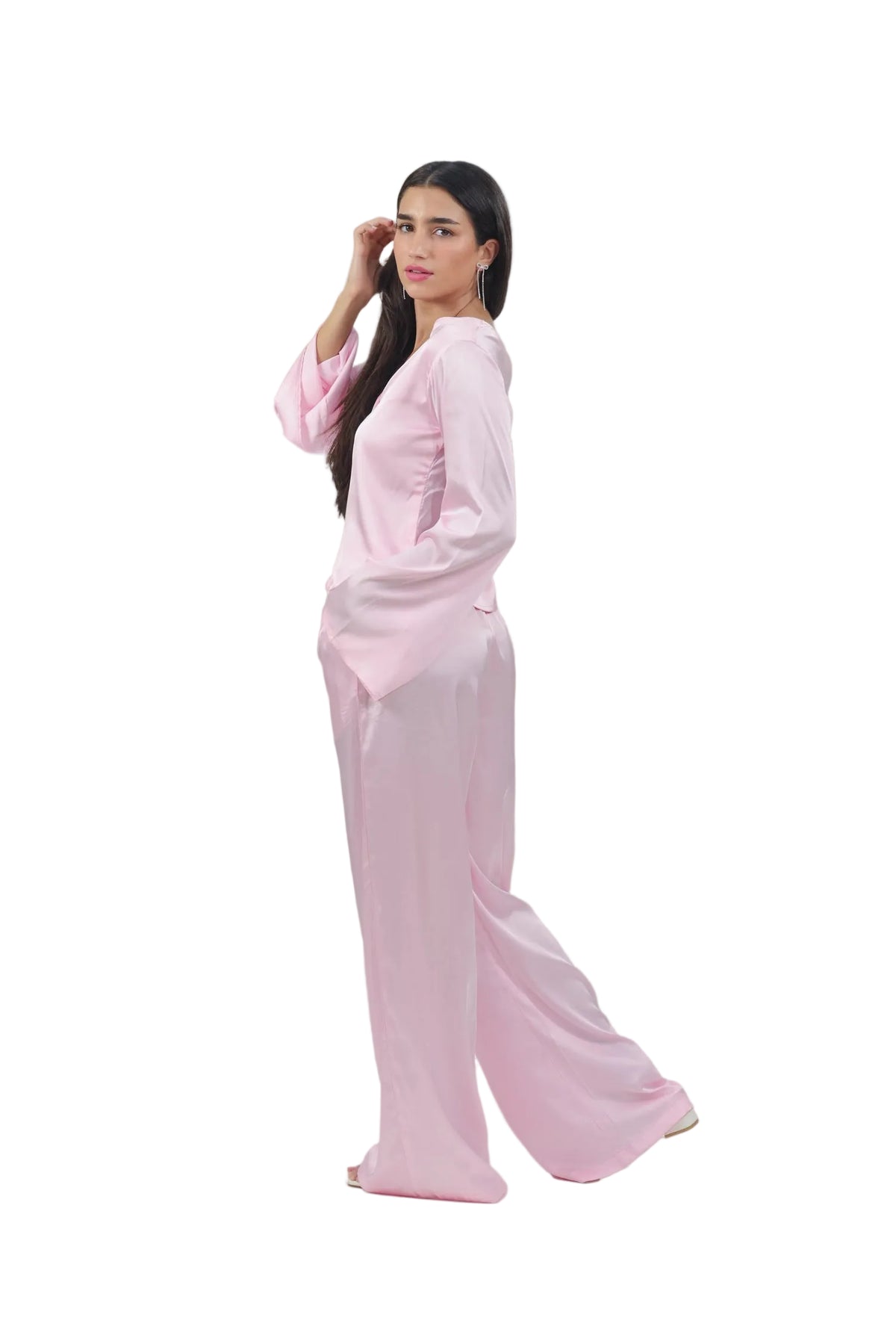 Femme Fatale - Women's Silk Flowy Top & Wide-Leg Set