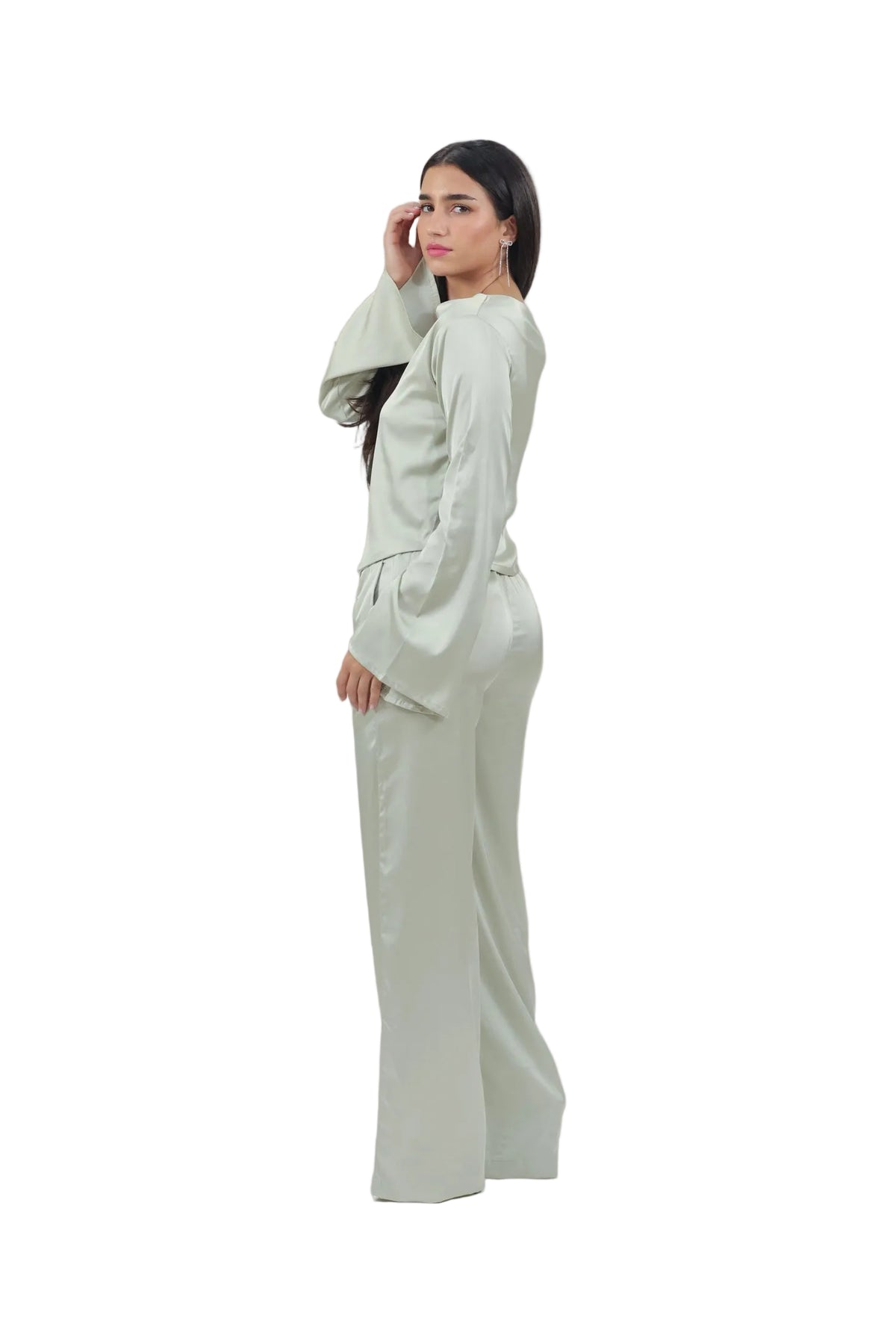 Femme Fatale - Women's Silk Flowy Top & Wide-Leg Set