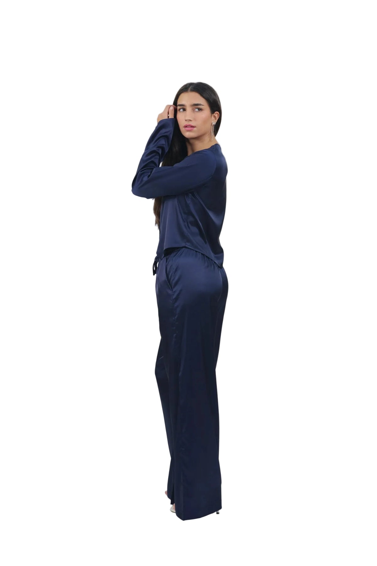 Femme Fatale - Women's Silk Flowy Top & Wide-Leg Set