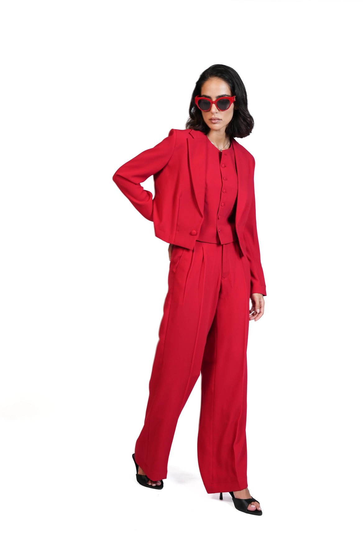 First Impression - Cropped Blazer 3-Piece Tailored Set