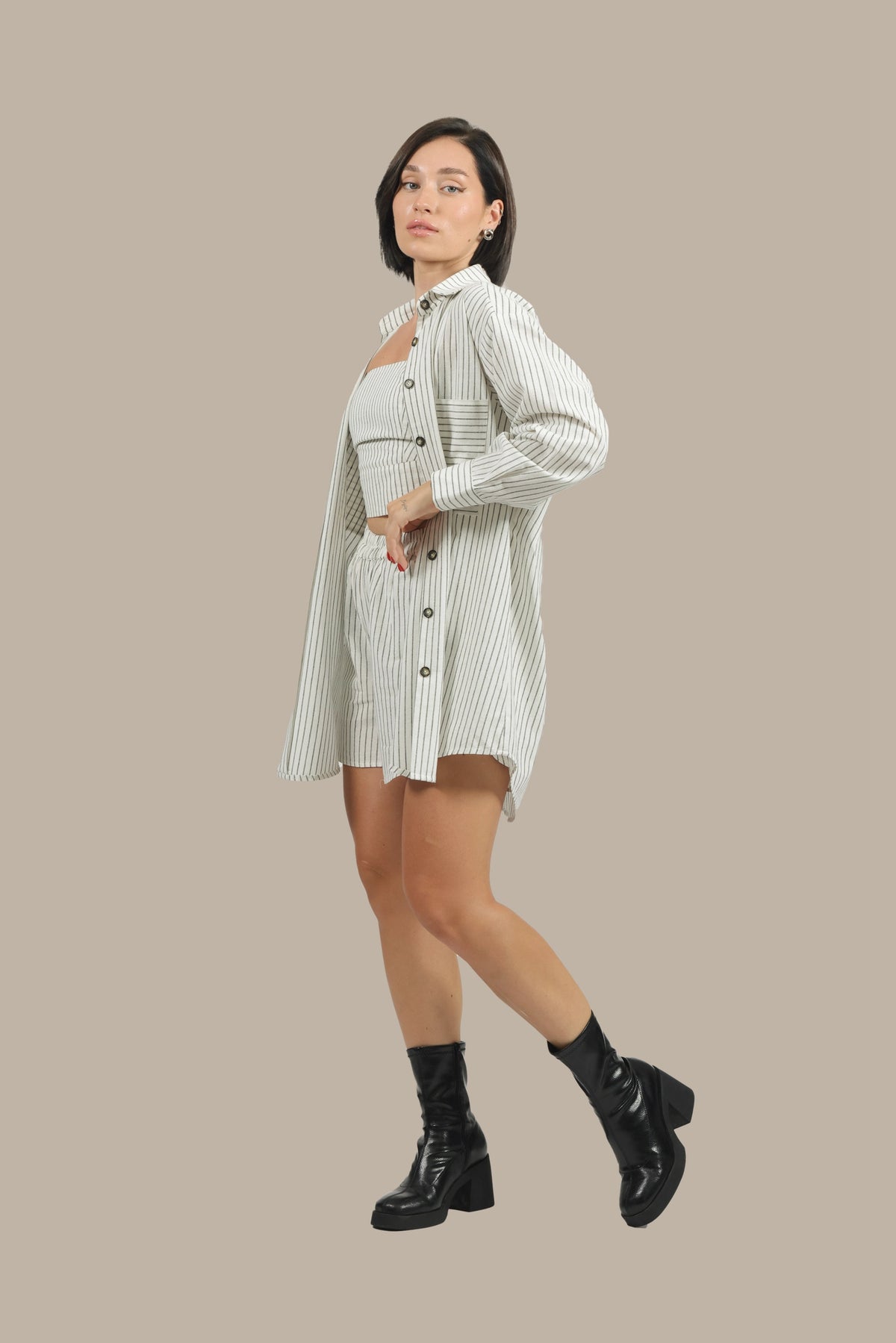 Stripe Show - Women's Striped Linen 3-Piece Set