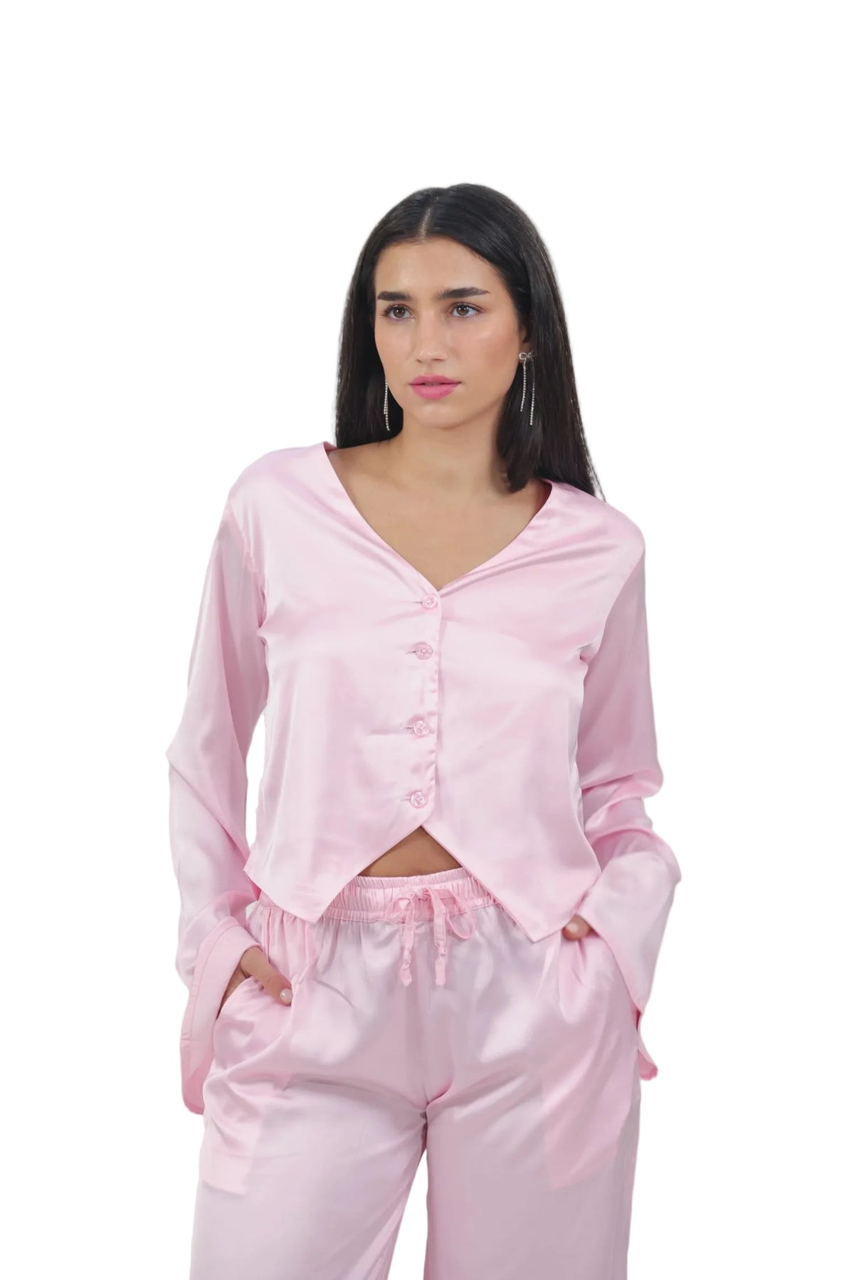 Femme Fatale - Women's Silk Flowy Top & Wide-Leg Set