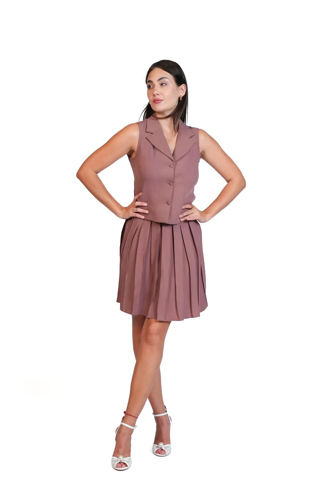 Meet Me There - Tailored Vest & Pleated Skirt Set