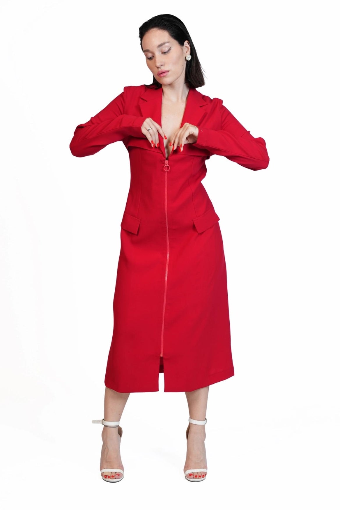 Around Town - Tailored Lapel Zip-Front Dress