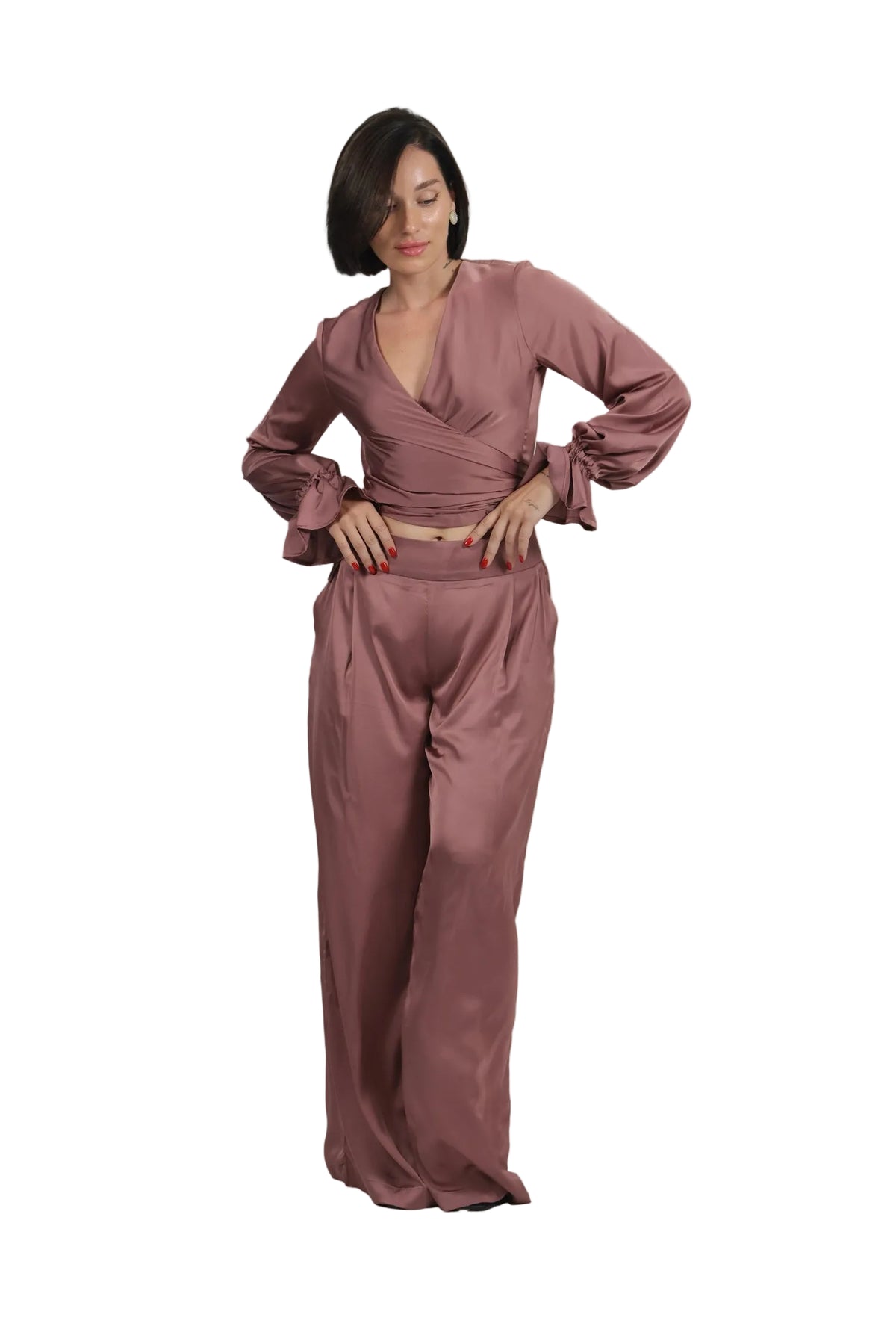 Feminine Energy - Women's Silk Tuxedo & Wrap Blouse Set