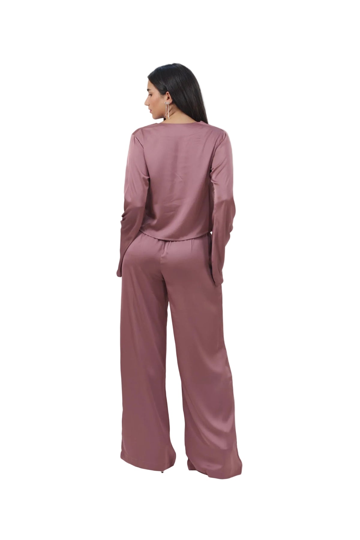Femme Fatale - Women's Silk Flowy Top & Wide-Leg Set
