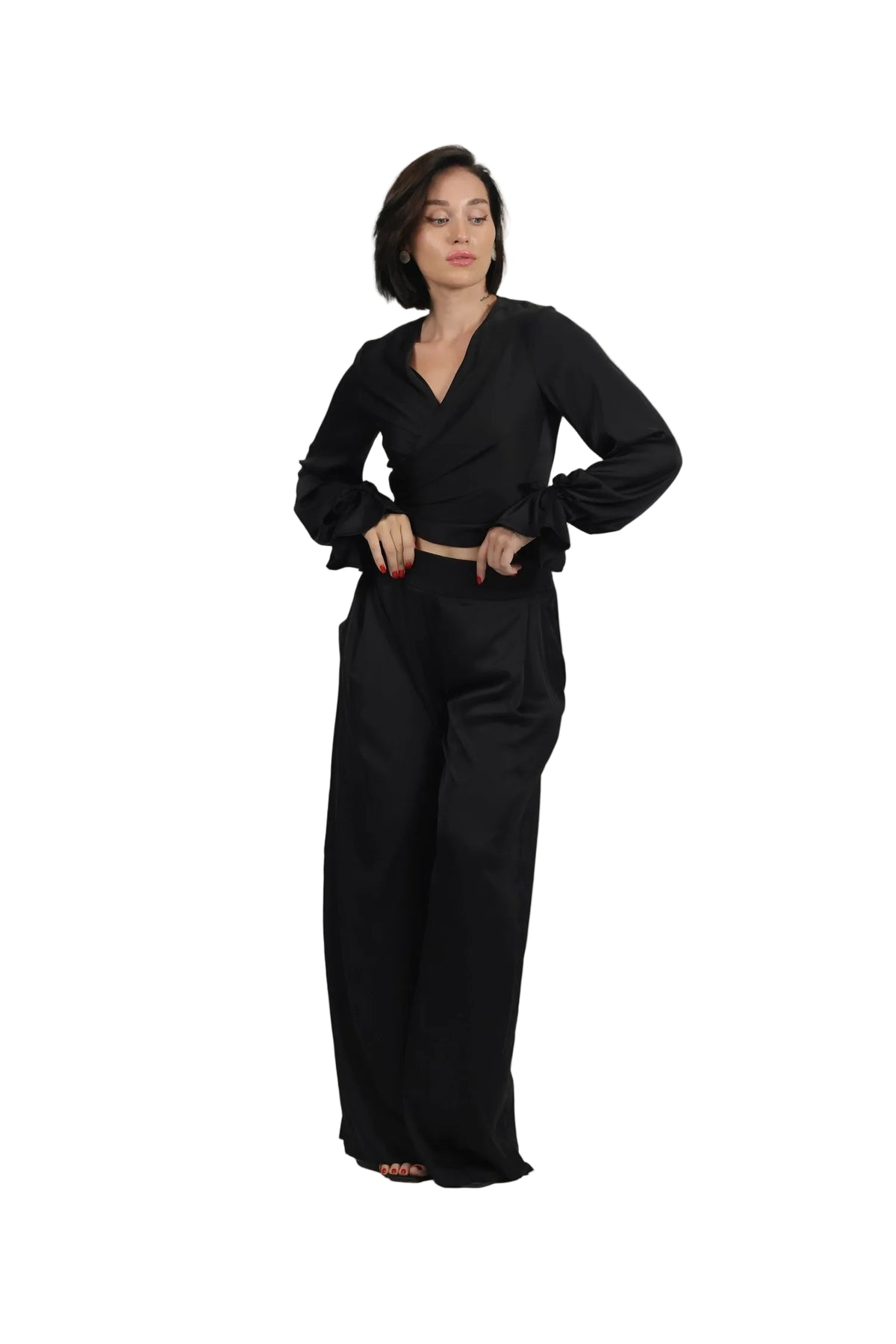 Feminine Energy - Women's Silk Tuxedo & Wrap Blouse Set