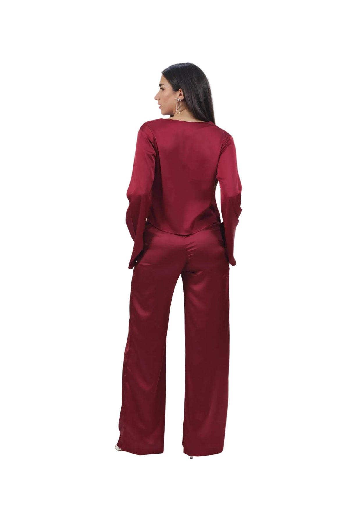 Femme Fatale - Women's Silk Flowy Top & Wide-Leg Set