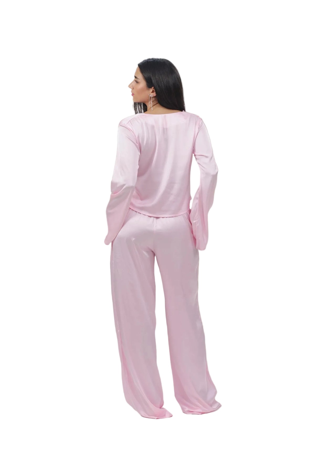 Femme Fatale - Women's Silk Flowy Top & Wide-Leg Set