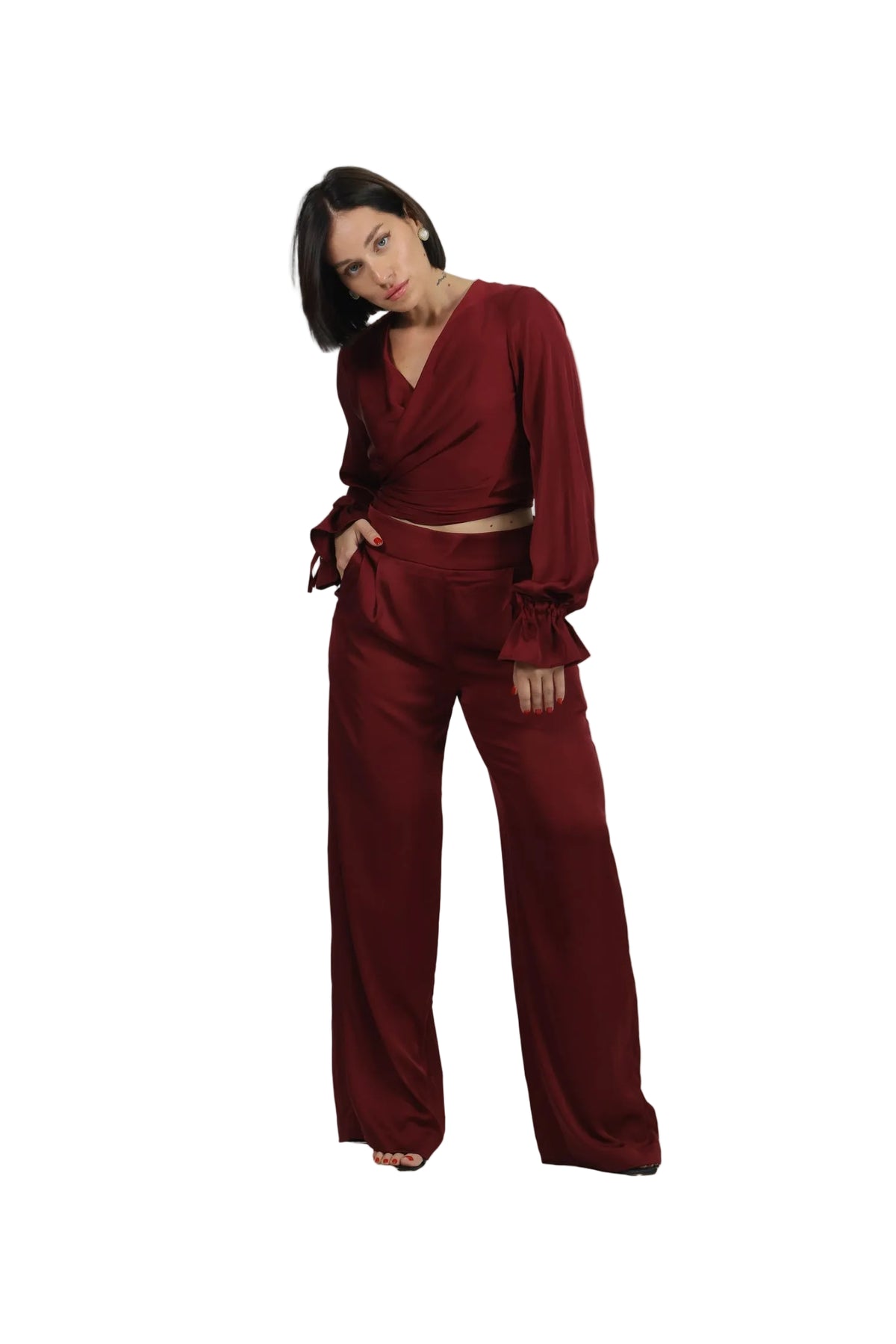 Feminine Energy - Women's Silk Tuxedo & Wrap Blouse Set