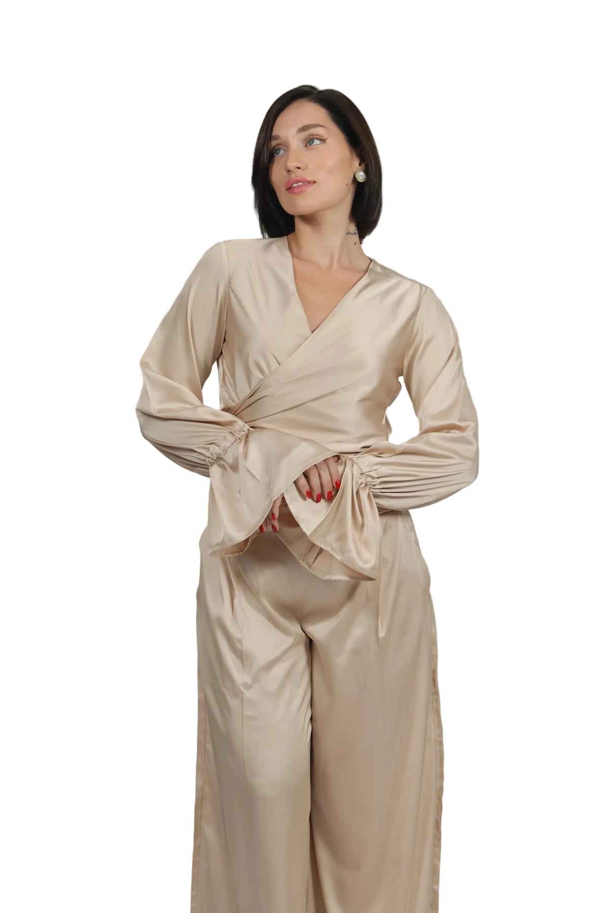 Feminine Energy - Women's Silk Tuxedo & Wrap Blouse Set
