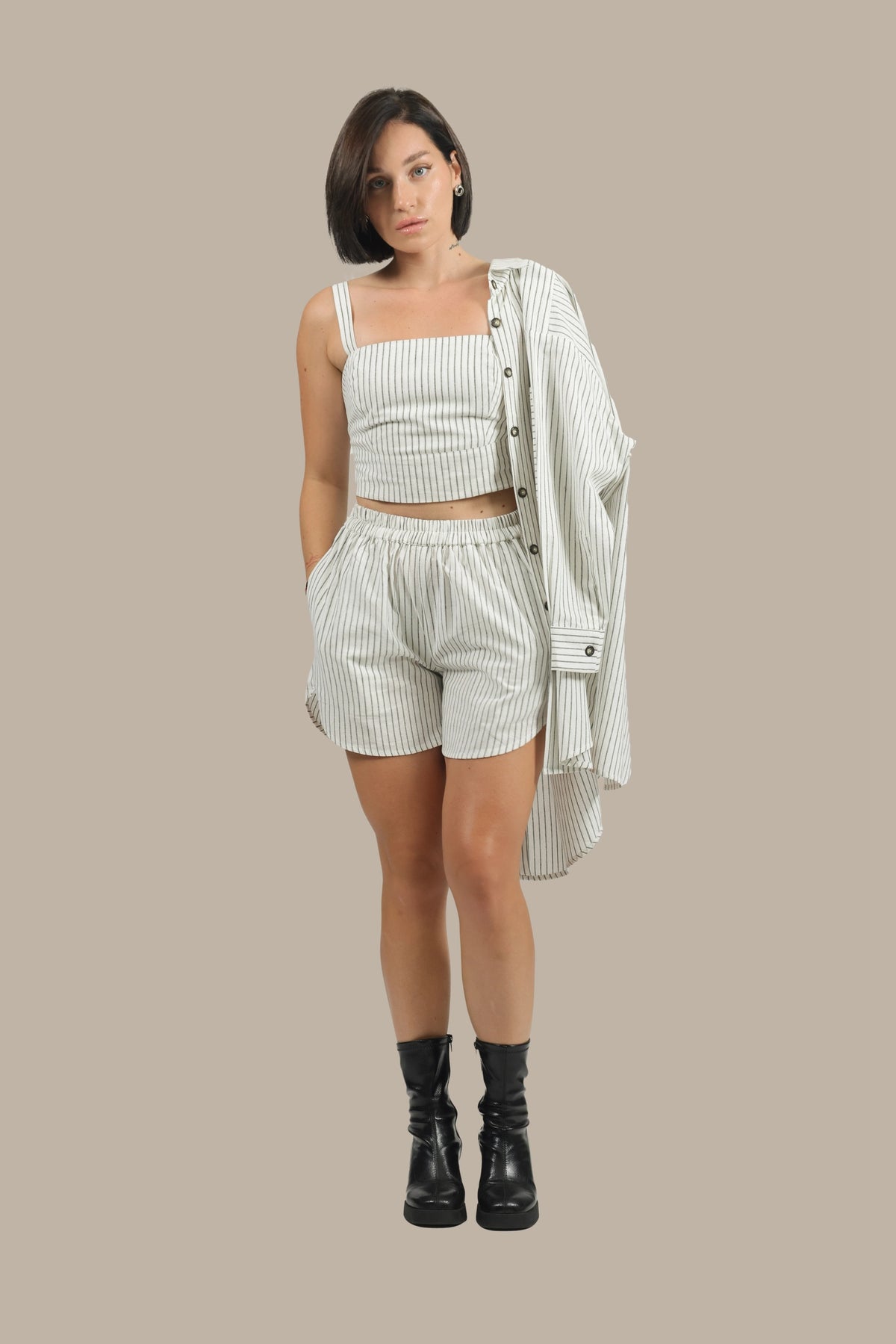 Stripe Show - Women's Striped Linen 3-Piece Set