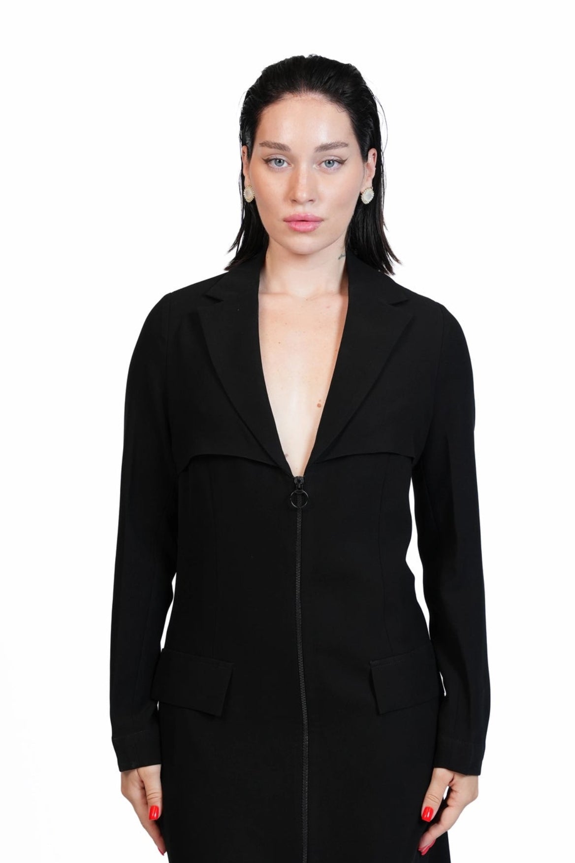 Around Town - Tailored Lapel Zip-Front Dress