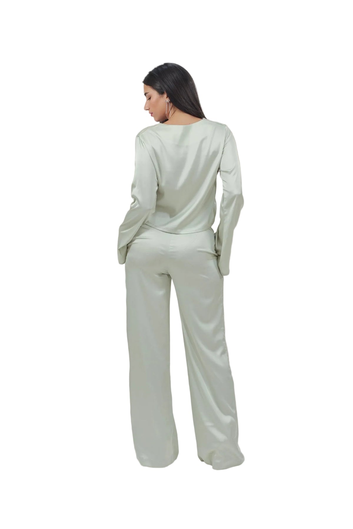 Femme Fatale - Women's Silk Flowy Top & Wide-Leg Set