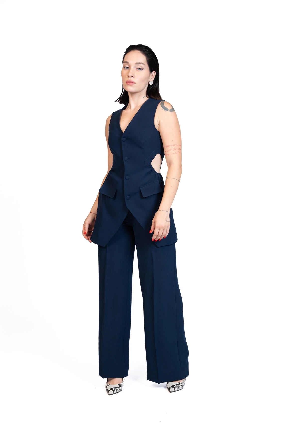 First Coffee - Longline Vest 3-Piece Tailored Set