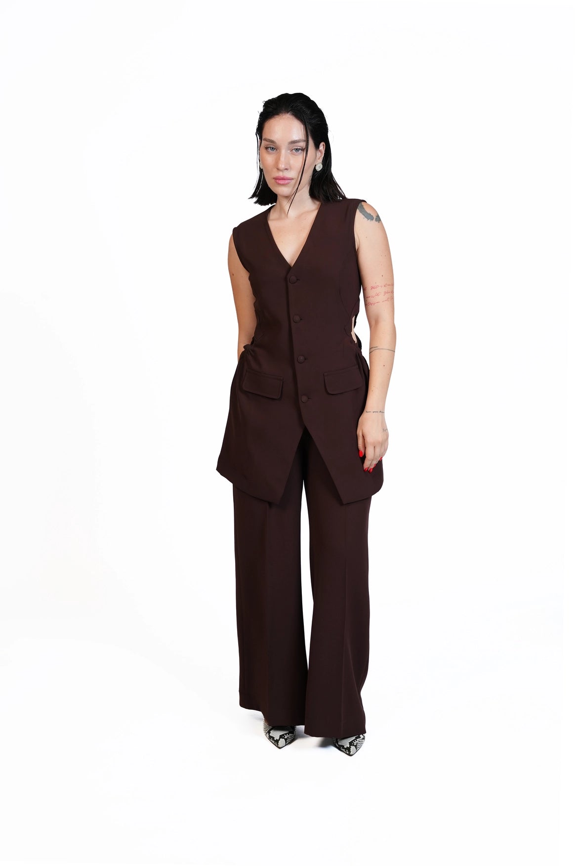 First Coffee - Longline Vest 3-Piece Tailored Set
