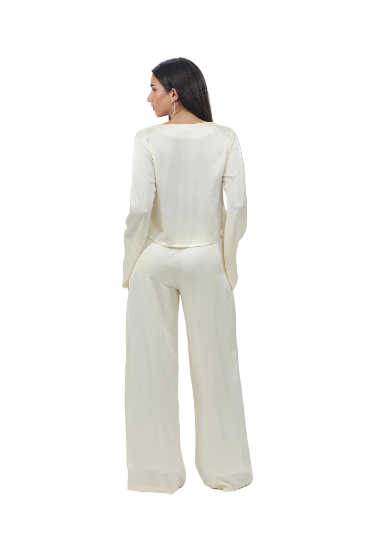 Femme Fatale - Women's Silk Flowy Top & Wide-Leg Set