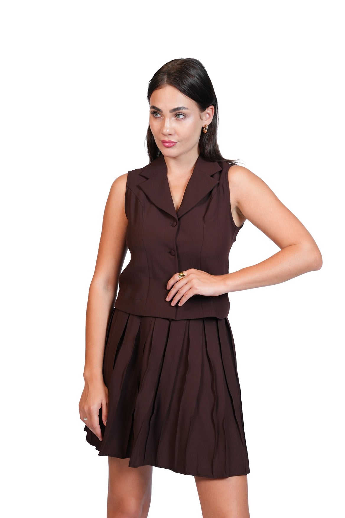 Meet Me There - Tailored Vest & Pleated Skirt Set