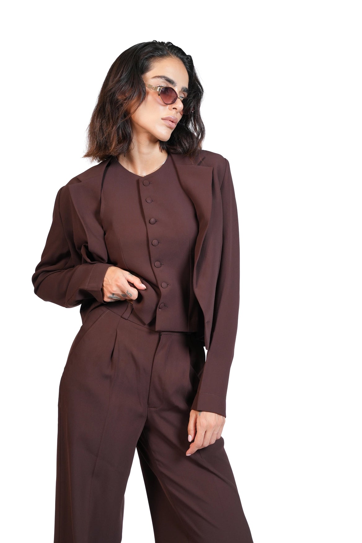 First Impression - Cropped Blazer 3-Piece Tailored Set