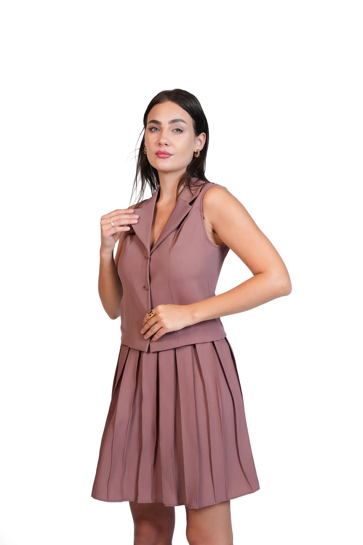 Meet Me There - Tailored Vest & Pleated Skirt Set