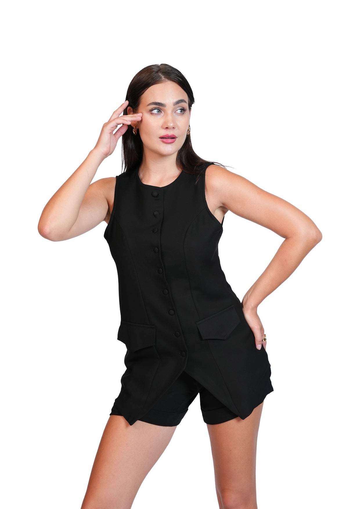 Last Minute Plans - Longline Vest & Tailored Shorts Set