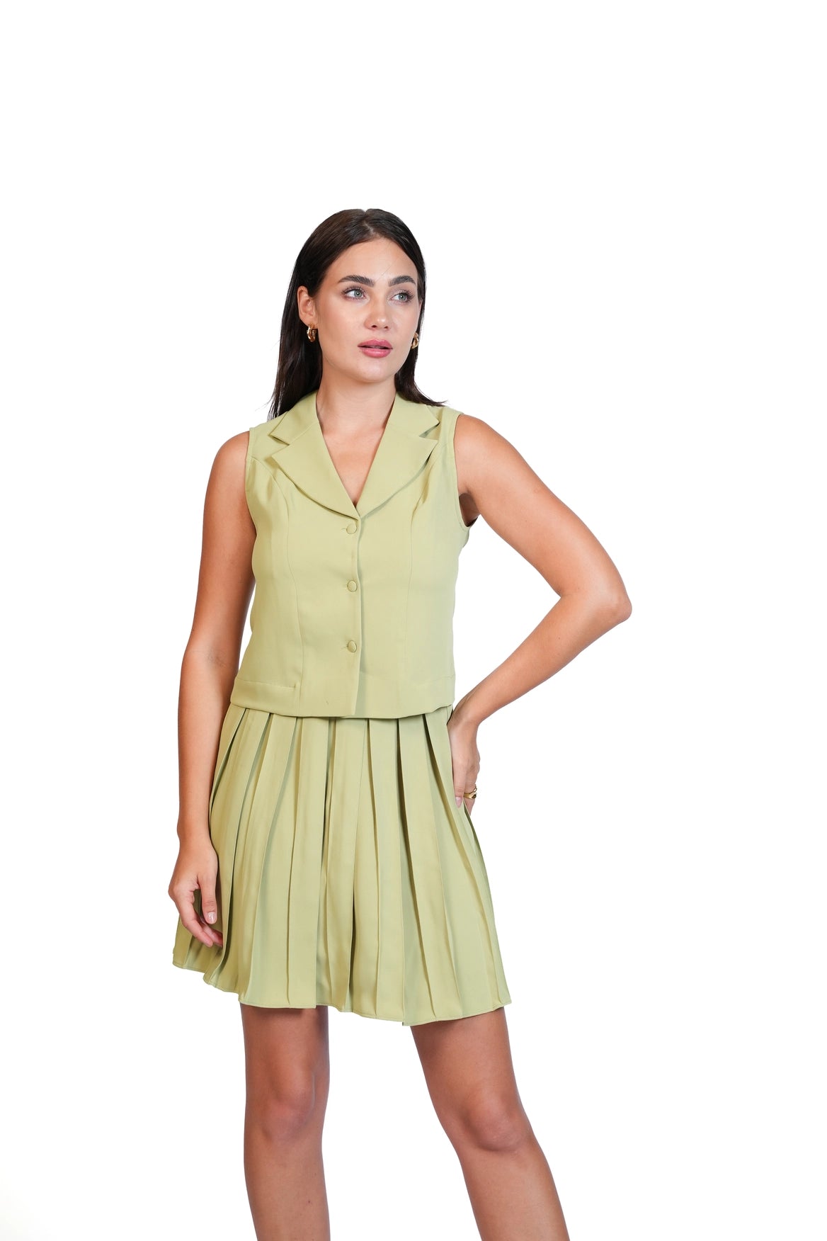 Meet Me There - Tailored Vest & Pleated Skirt Set