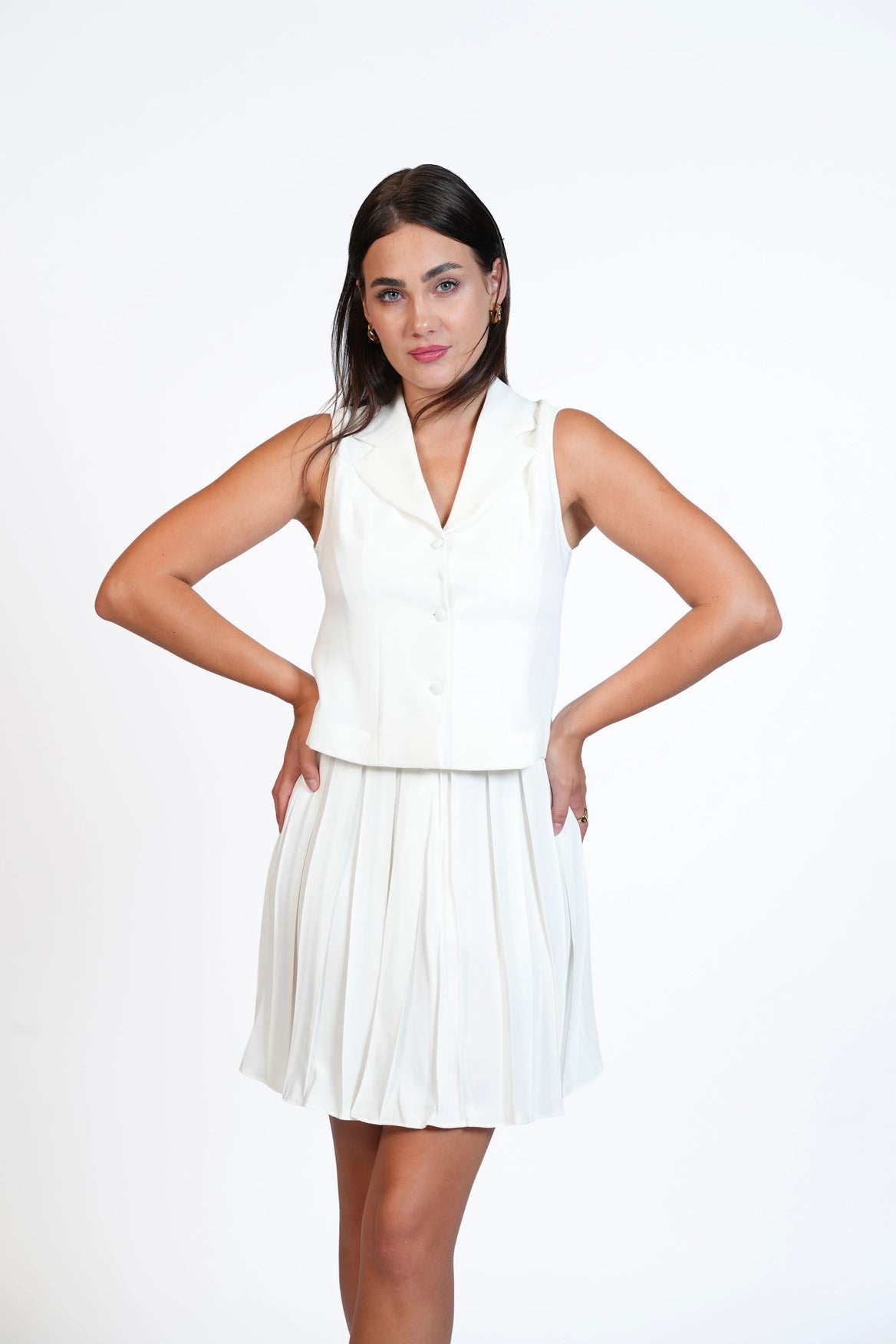 Meet Me There - Tailored Vest & Pleated Skirt Set