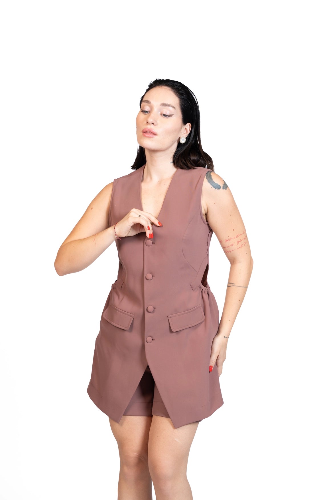 First Coffee - Longline Vest 3-Piece Tailored Set
