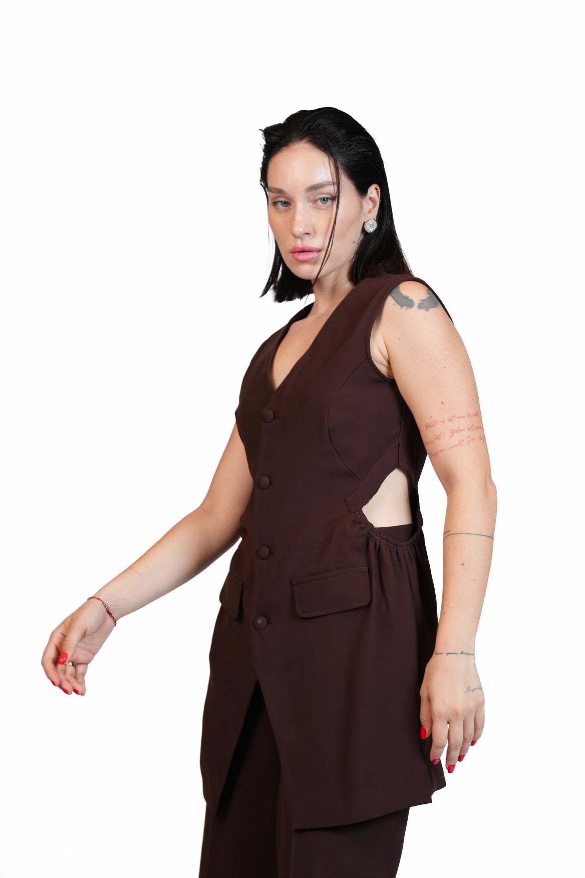 First Coffee - Longline Vest 3-Piece Tailored Set
