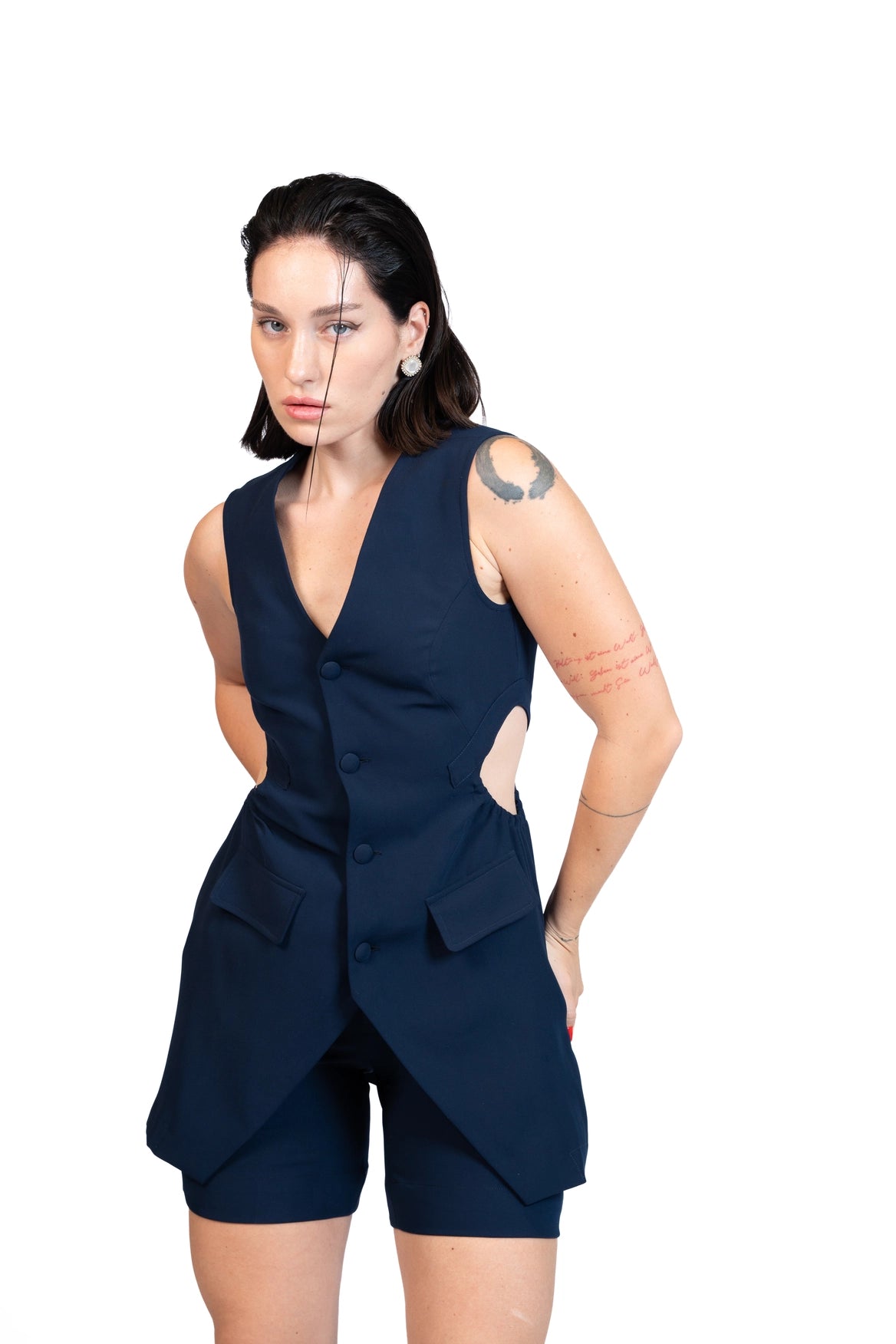 First Coffee - Longline Vest 3-Piece Tailored Set
