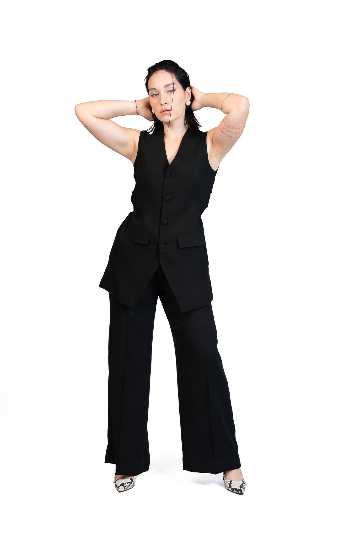 First Coffee - Longline Vest 3-Piece Tailored Set